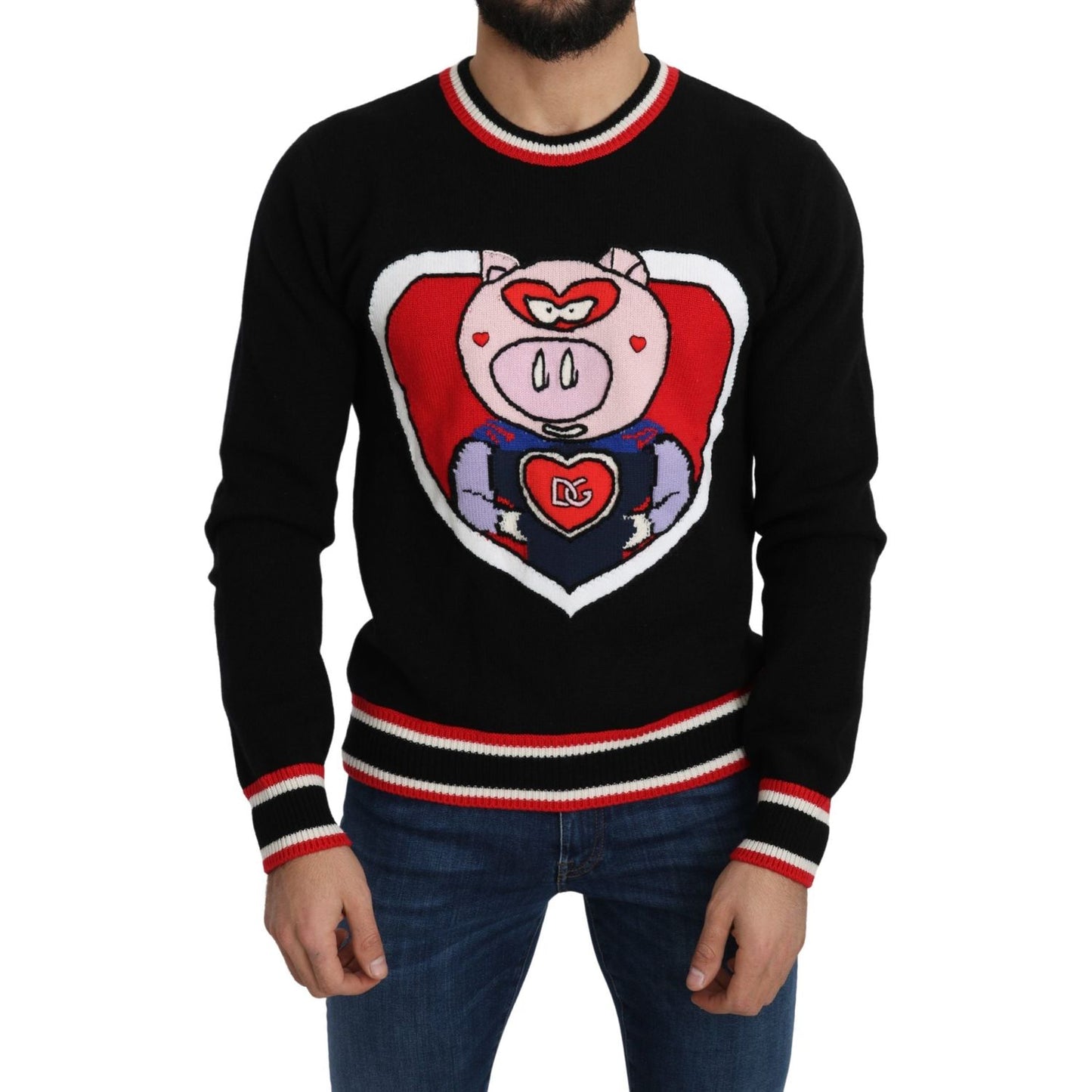Dolce & Gabbana Elegant Black Cashmere Crew Neck Sweater Dolce & Gabbana Rosy Brown