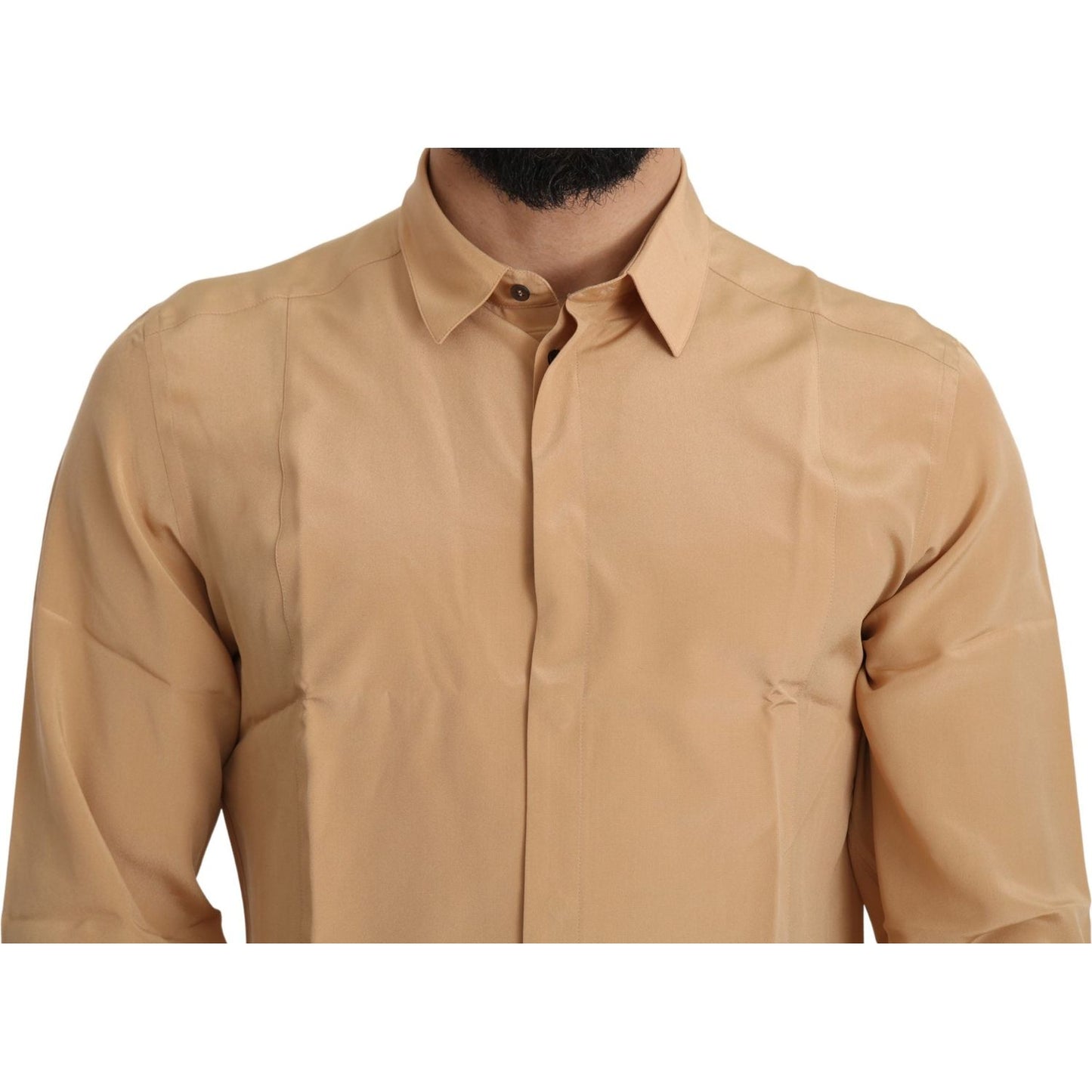 Dolce & Gabbana Elegant Yellow Silk Men's Formal Shirt Dolce & Gabbana Rosy Brown