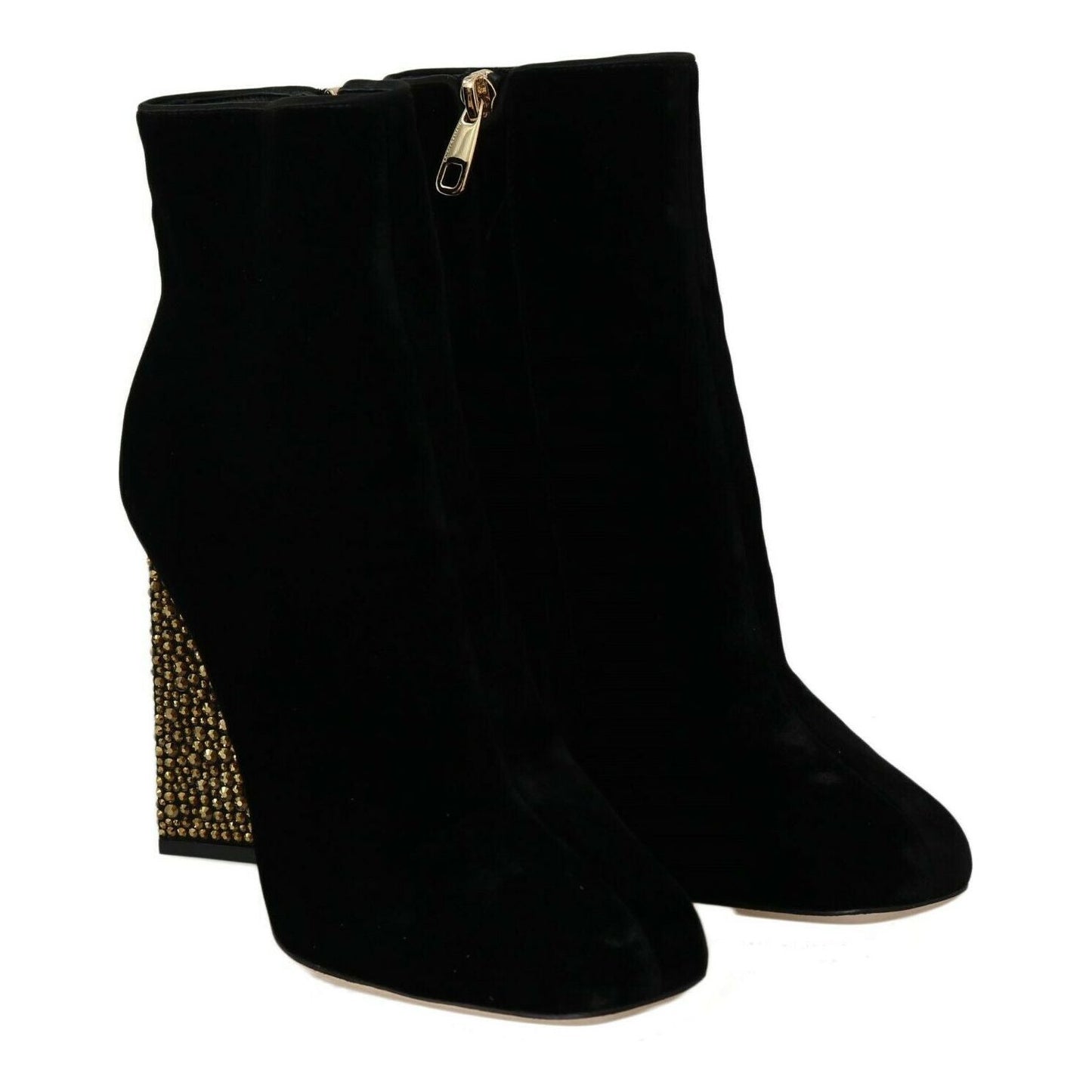 Dolce & Gabbana Elegant Velvet Ankle Boots with Crystal Heels Dolce & Gabbana Black