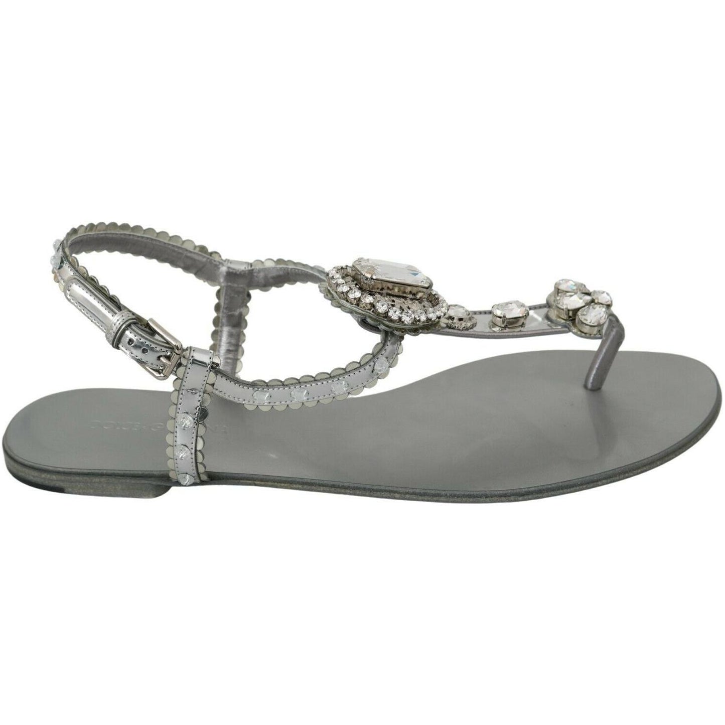 Dolce & Gabbana Elegant Silver Flats with Crystal Embellishments Dolce & Gabbana Slate Gray
