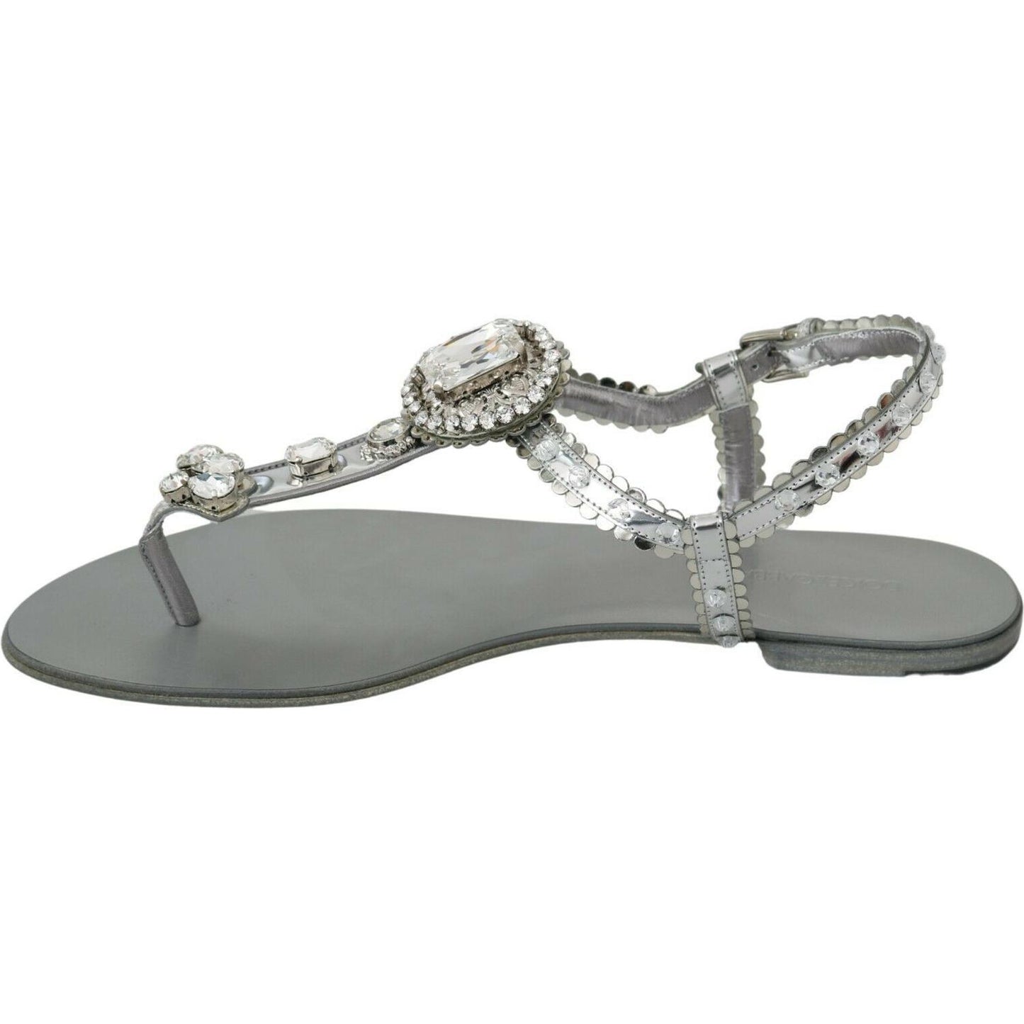 Dolce & Gabbana Elegant Silver Flats with Crystal Embellishments Dolce & Gabbana Light Slate Gray