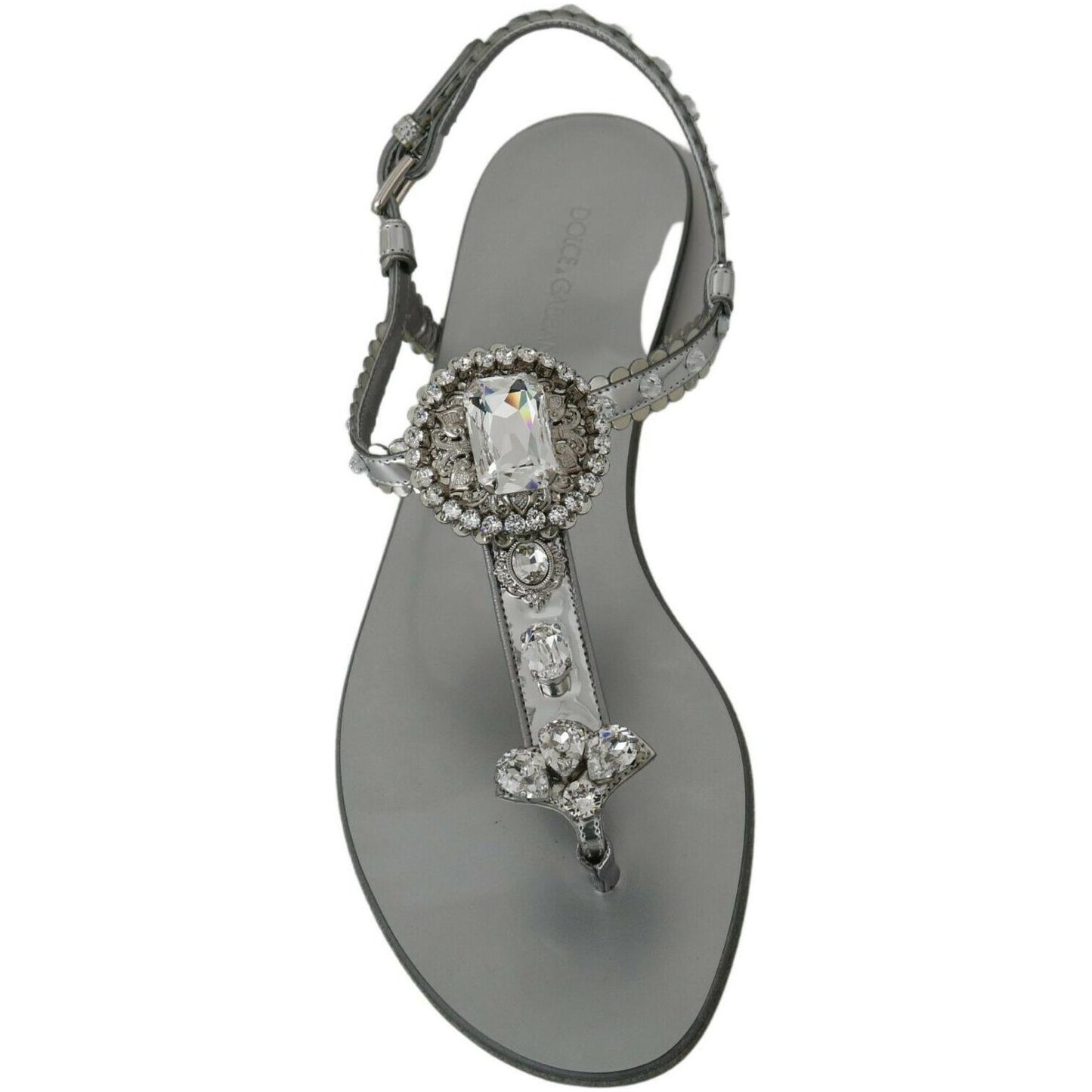 Dolce & Gabbana Elegant Silver Flats with Crystal Embellishments Dolce & Gabbana Slate Gray