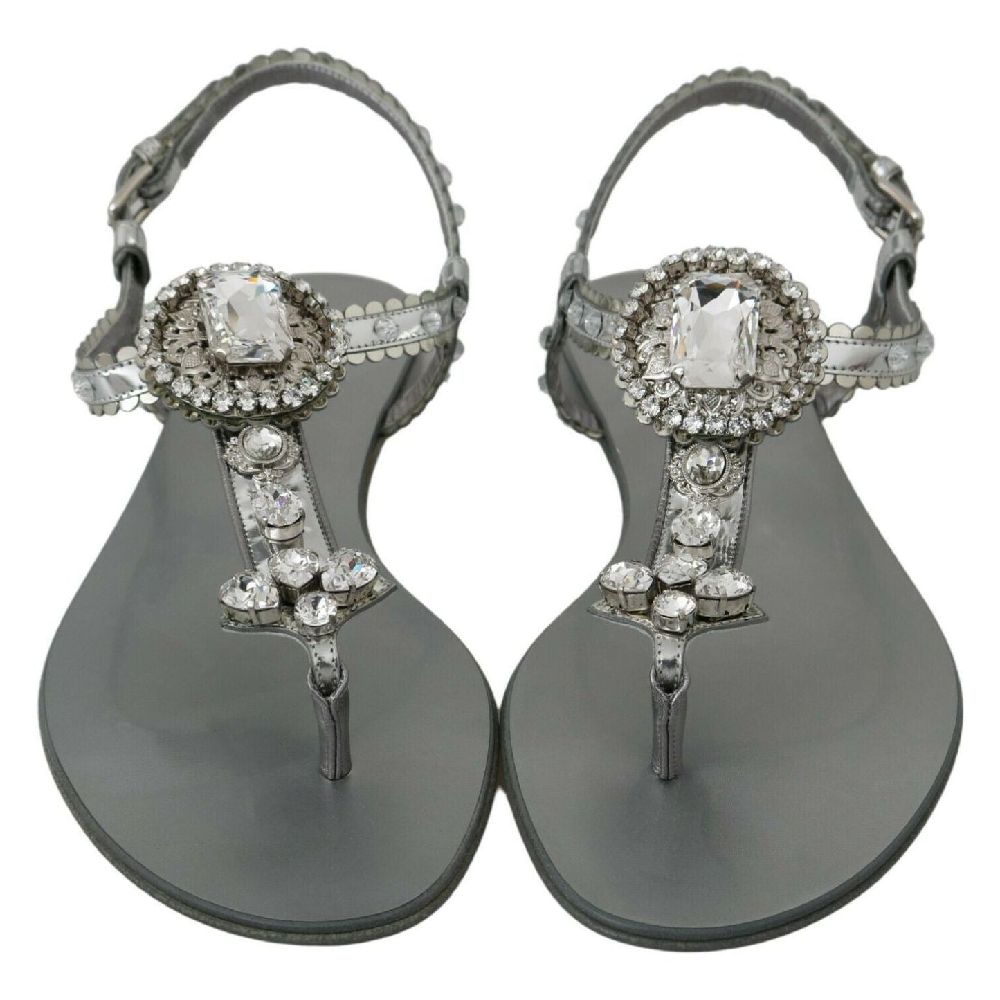 Dolce & Gabbana Elegant Silver Flats with Crystal Embellishments Dolce & Gabbana Dim Gray