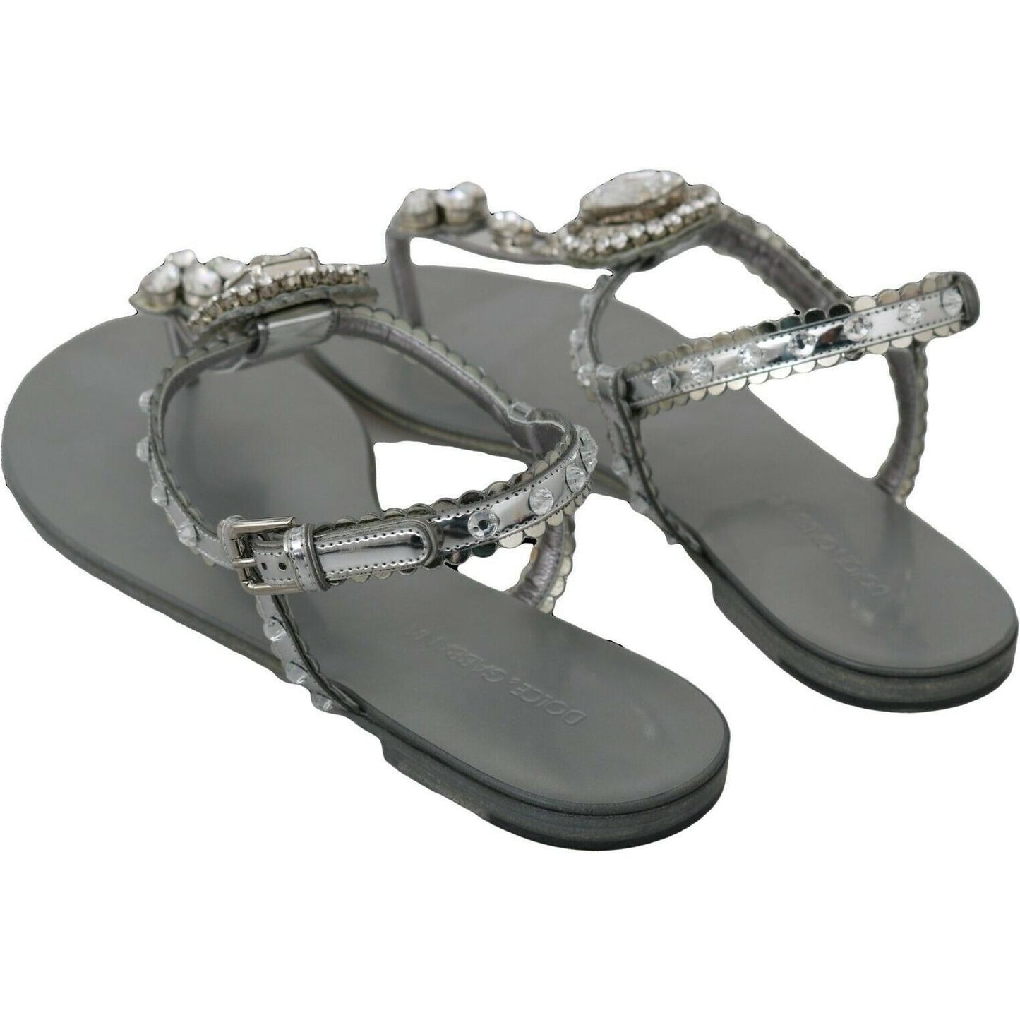 Dolce & Gabbana Elegant Silver Flats with Crystal Embellishments Dolce & Gabbana Dim Gray