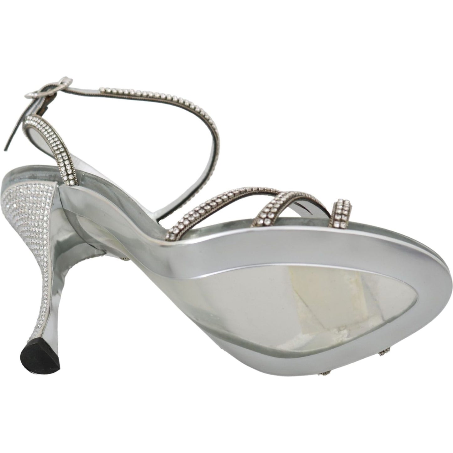 Dolce & Gabbana Silver Leather Ankle Strap Sandals with Crystals Dolce & Gabbana Dark Gray