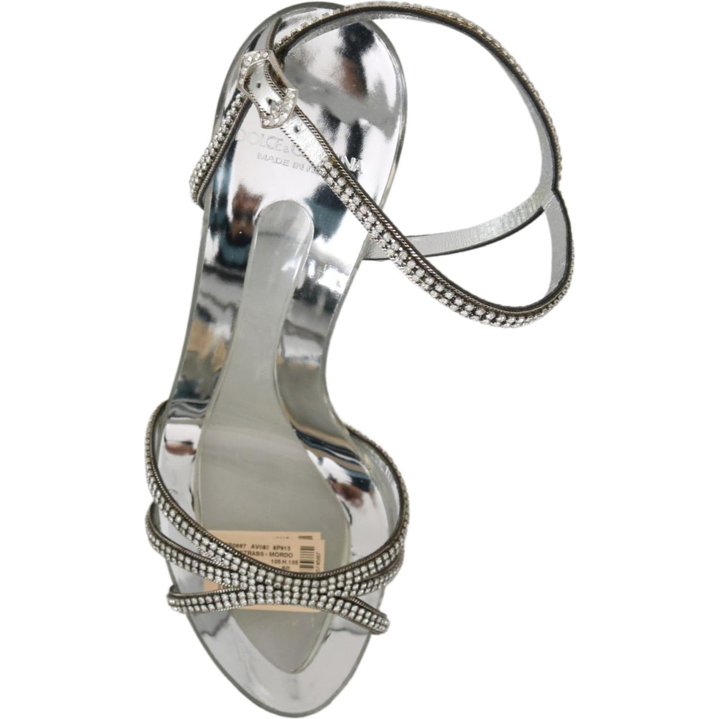 Dolce & Gabbana Silver Leather Ankle Strap Sandals with Crystals Dolce & Gabbana Rosy Brown