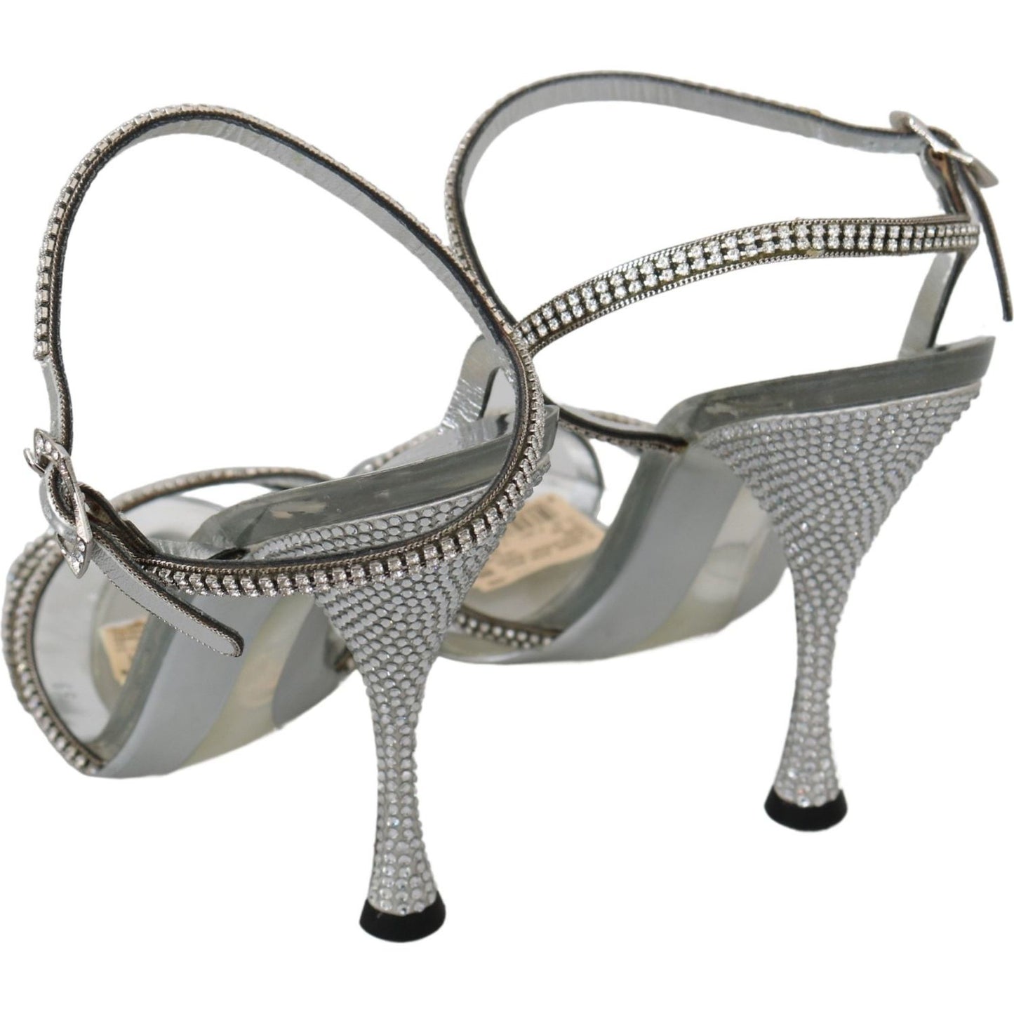 Dolce & Gabbana Silver Leather Ankle Strap Sandals with Crystals Dolce & Gabbana Light Slate Gray