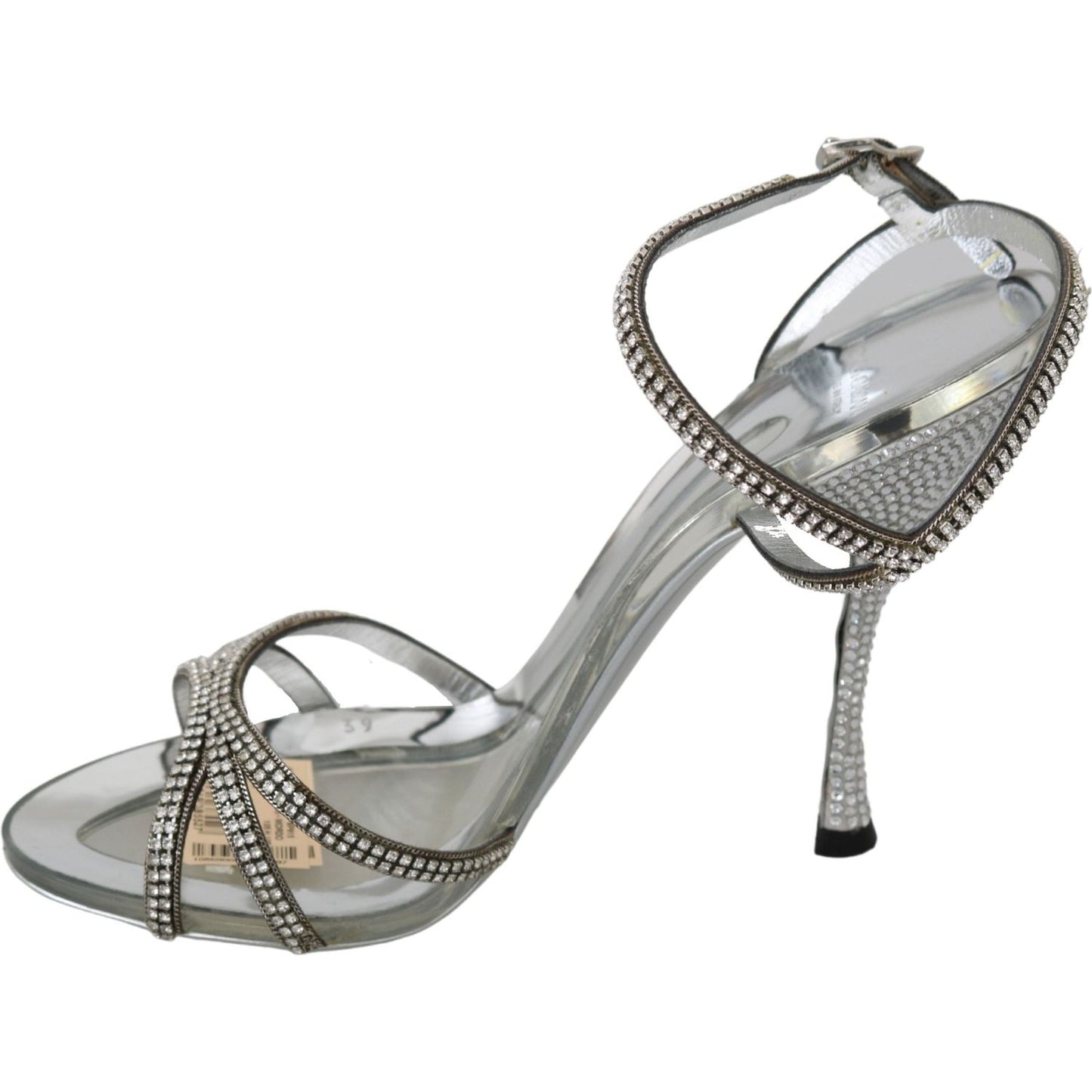 Dolce & Gabbana Silver Leather Ankle Strap Sandals with Crystals Dolce & Gabbana Dark Gray