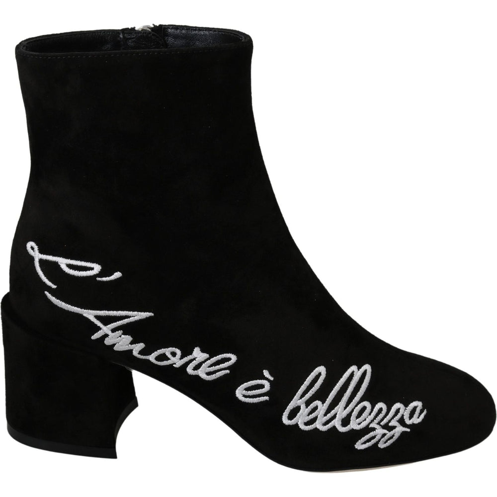 Dolce & Gabbana Black Suede L'Amore E'Bellezza Boots Shoes LA7048-35