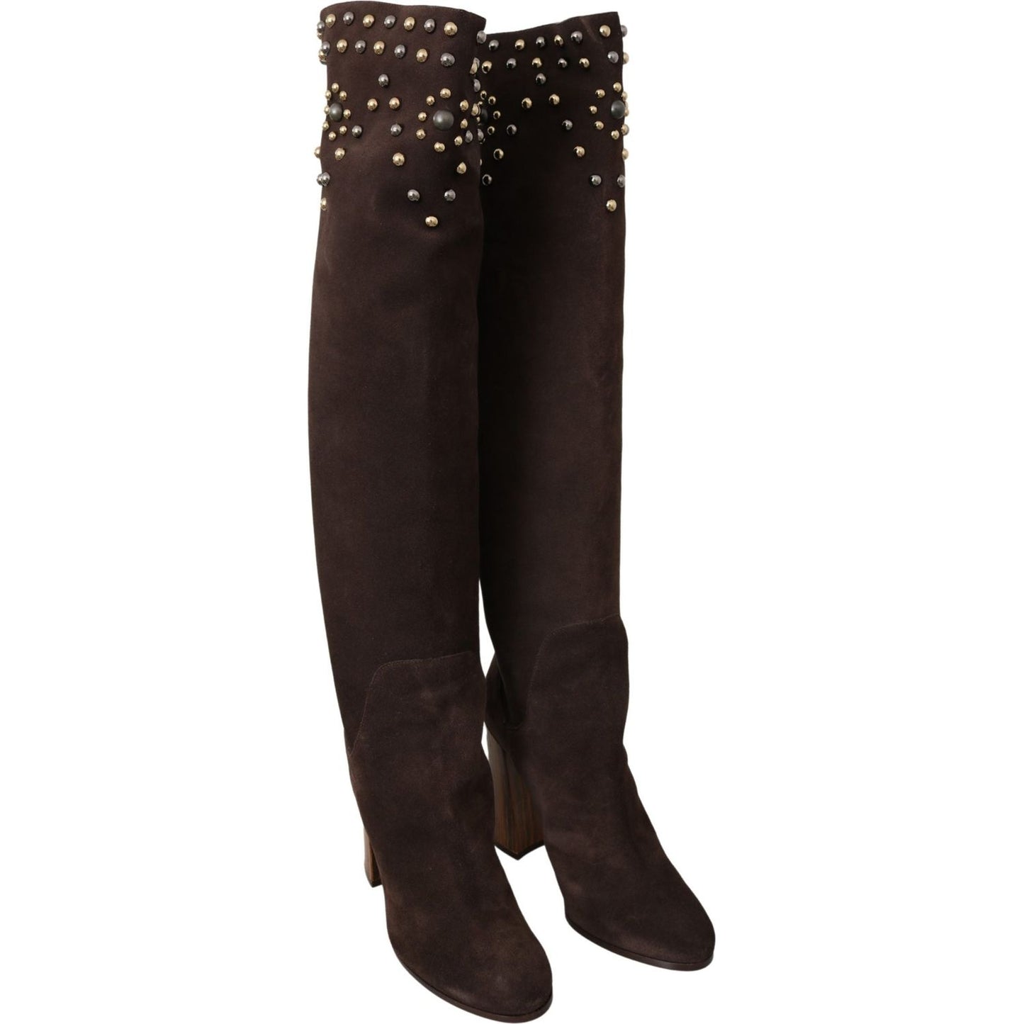 Dolce & Gabbana Studded Suede Knee High Boots in Brown Dolce & Gabbana Black