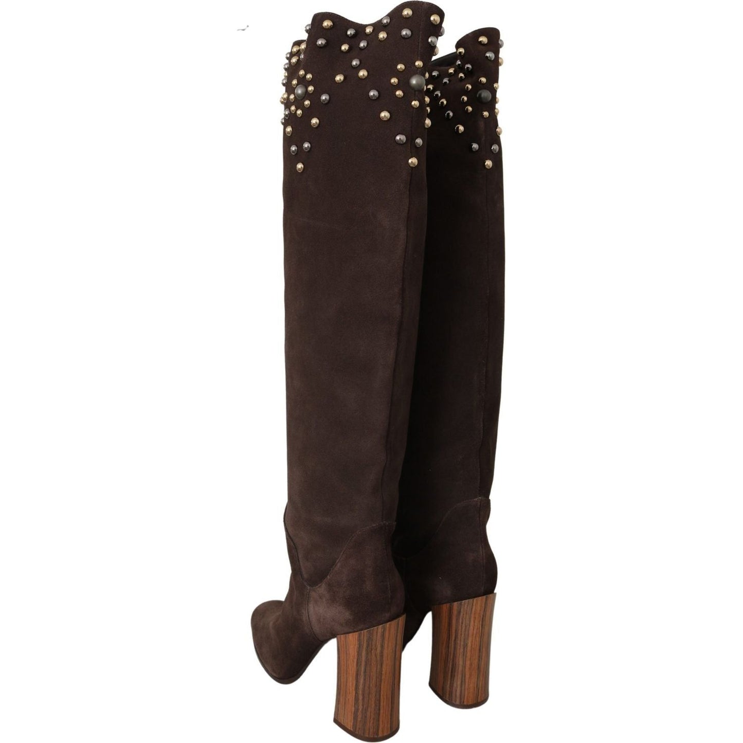 Dolce & Gabbana Studded Suede Knee High Boots in Brown Dolce & Gabbana Black