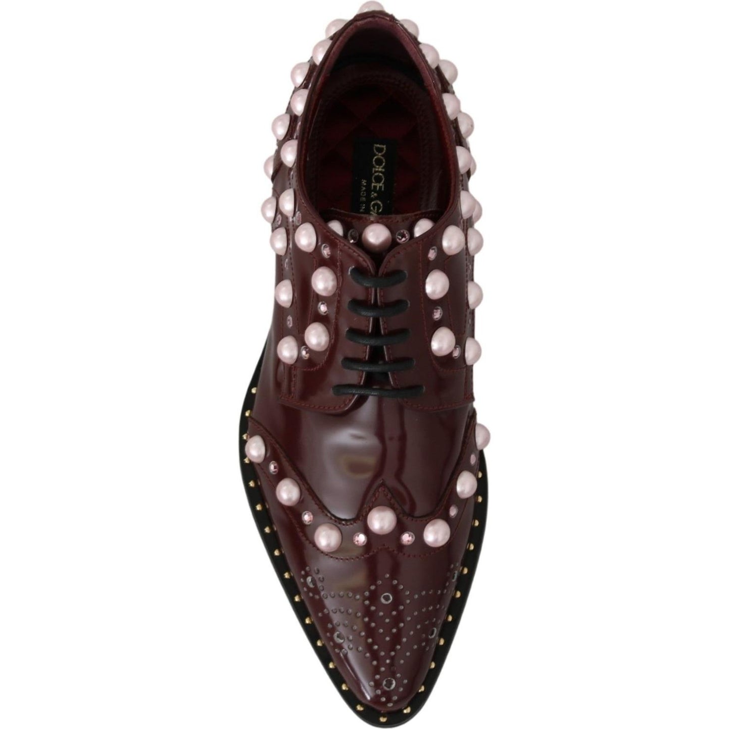 Dolce & Gabbana Elegant Bordeaux Lace-Up Flats with Pearls and Crystals Dolce & Gabbana Dark Slate Gray