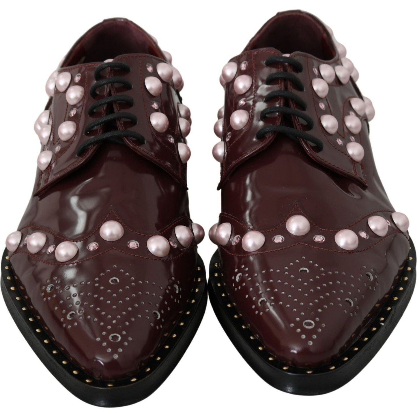 Dolce & Gabbana Elegant Bordeaux Lace-Up Flats with Pearls and Crystals Dolce & Gabbana Dark Slate Gray