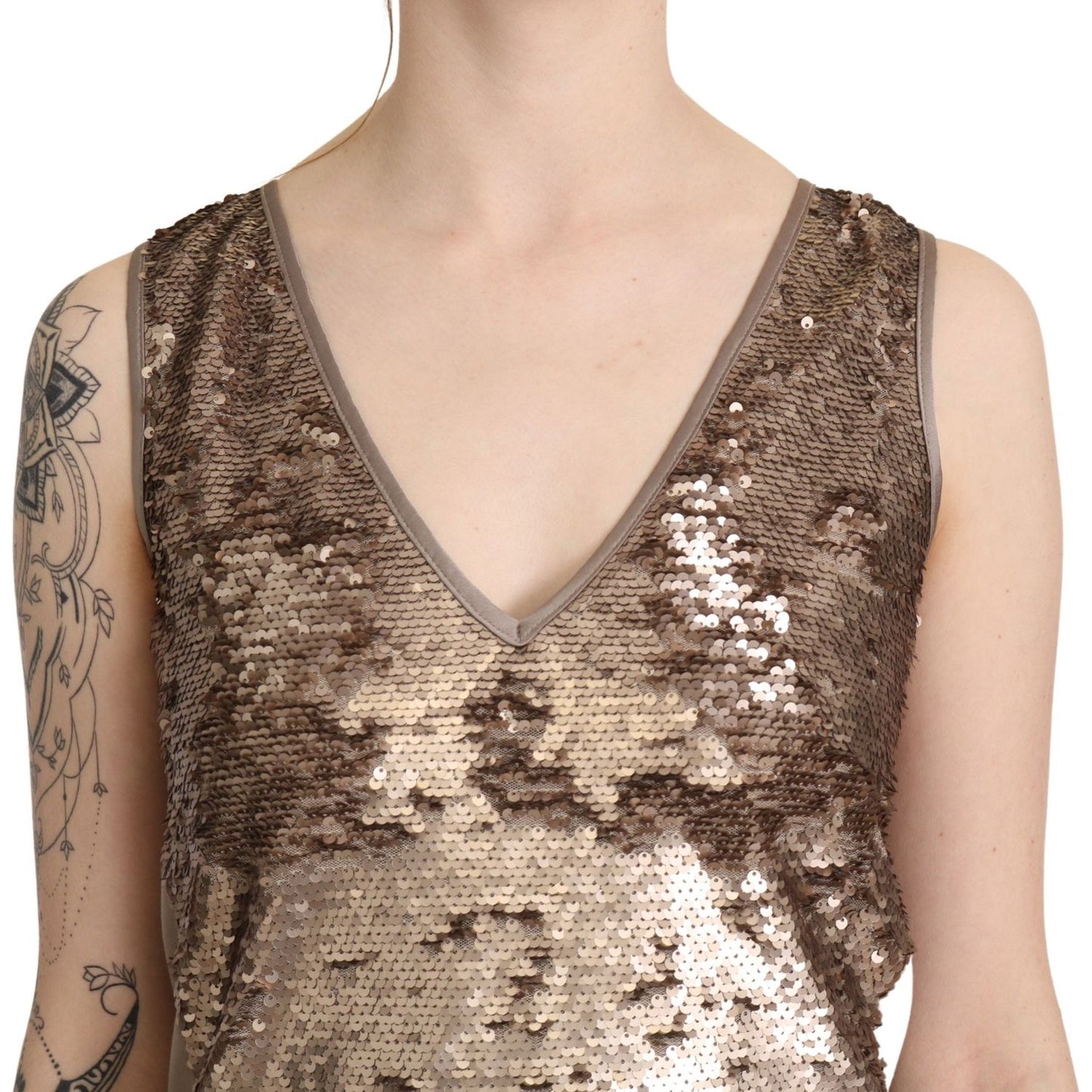 Liu Jo Glamorous V-Neck Sleeveless Sequin Mini Dress Liu Jo Rosy Brown