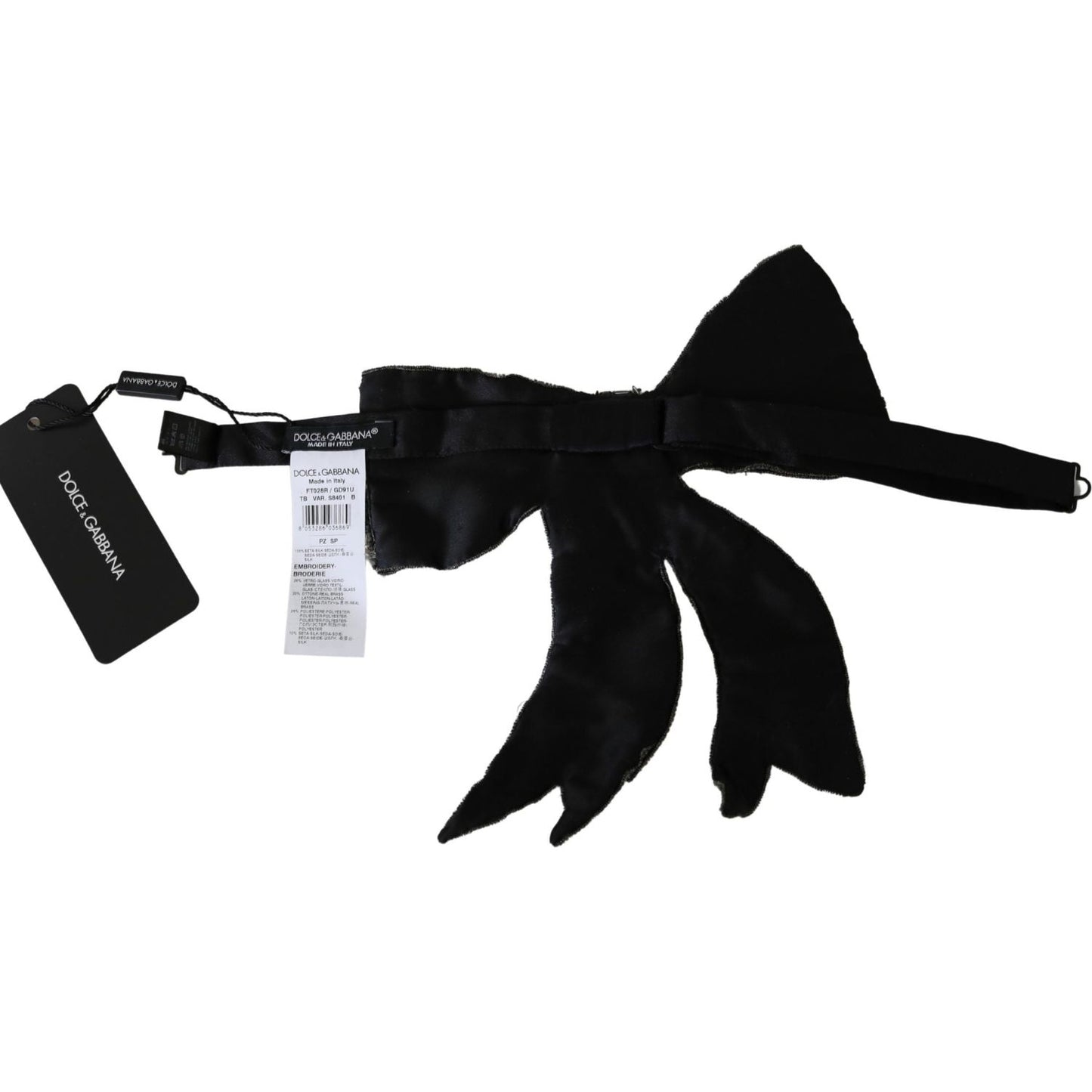 Dolce & Gabbana Elegant Silver Silk Bowtie Necklace Dolce & Gabbana Black
