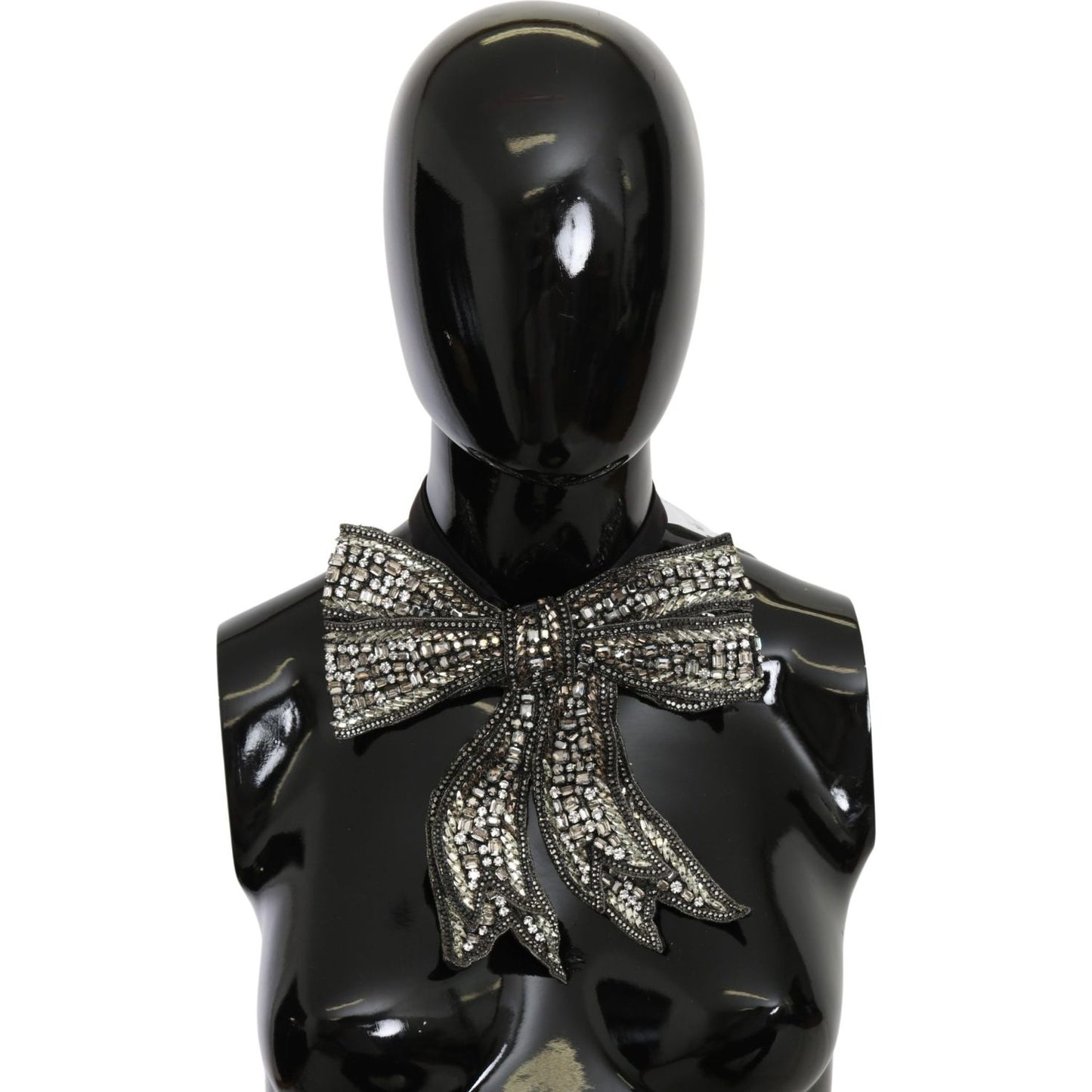 Dolce & Gabbana Elegant Silver Silk Bowtie Necklace Dolce & Gabbana Black