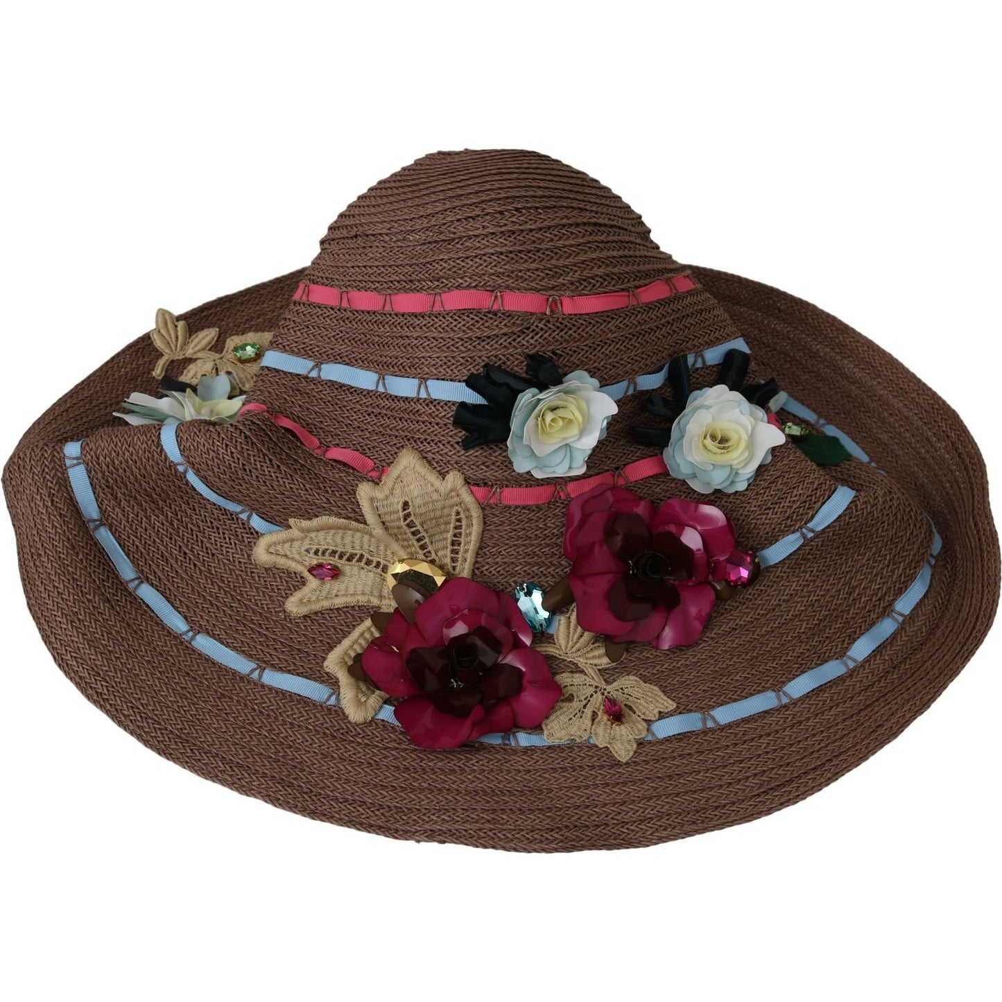 Dolce & Gabbana Elegant Floppy Straw Hat with Floral Accents Hat Dolce & Gabbana Dark Slate Gray