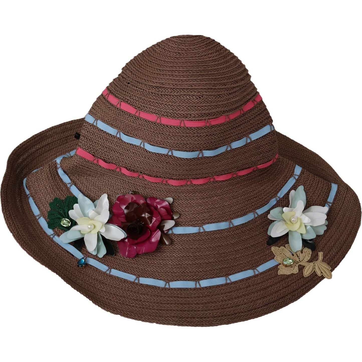 Dolce & Gabbana Elegant Floppy Straw Hat with Floral Accents Hat Dolce & Gabbana Dark Slate Gray