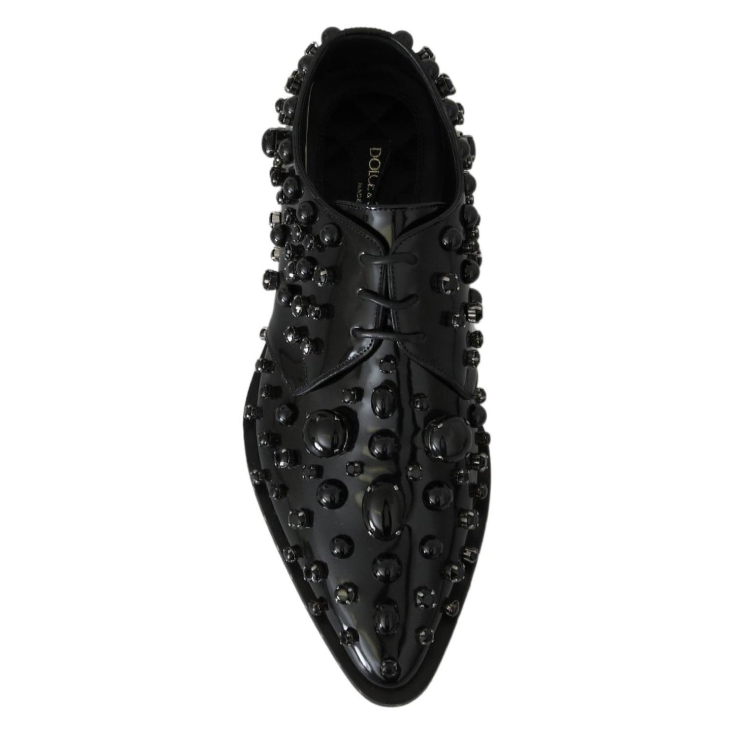 Dolce & Gabbana Black Leather Crystals Dress Broque Shoes LA7210-39