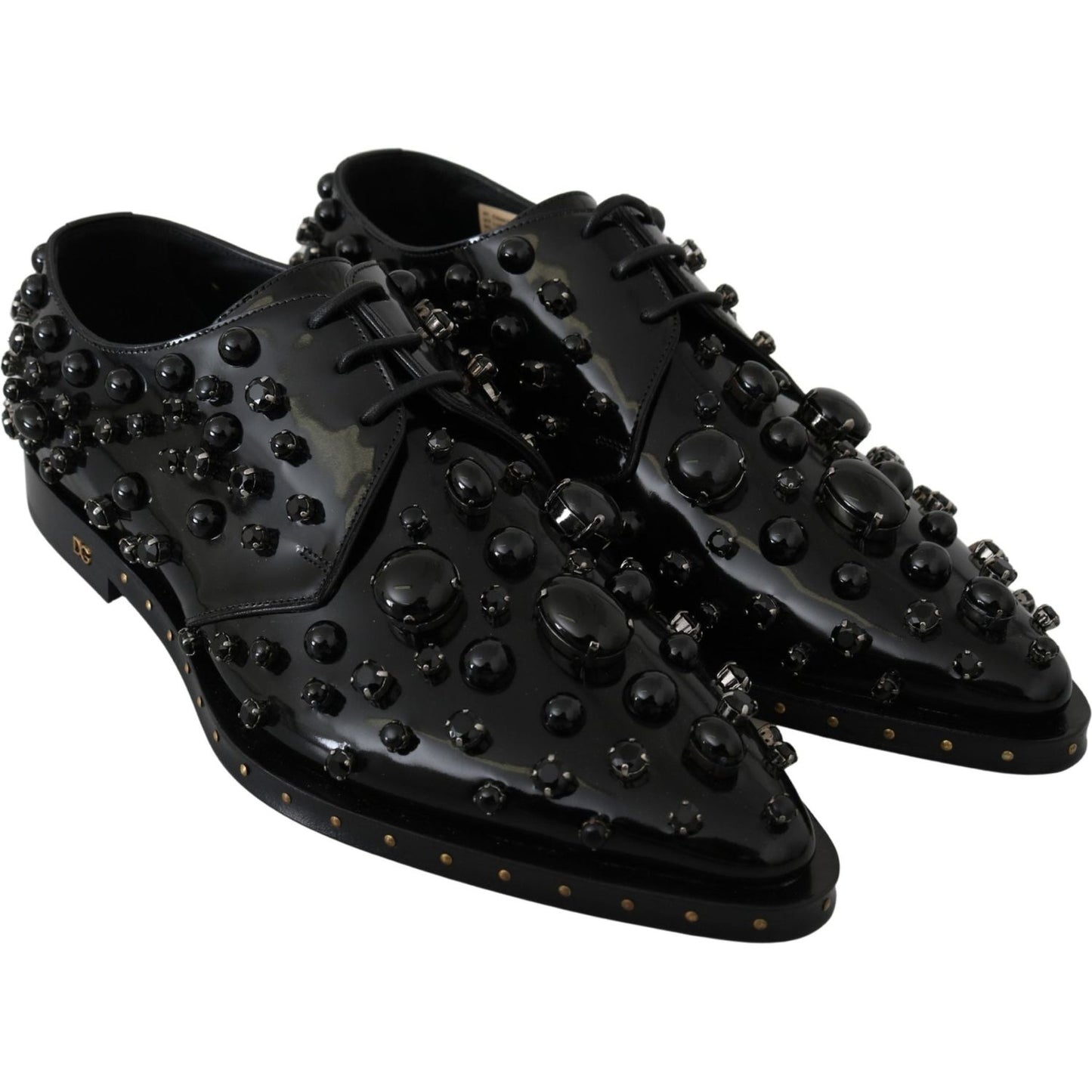 Dolce & Gabbana Black Leather Crystals Dress Broque Shoes LA7210-39