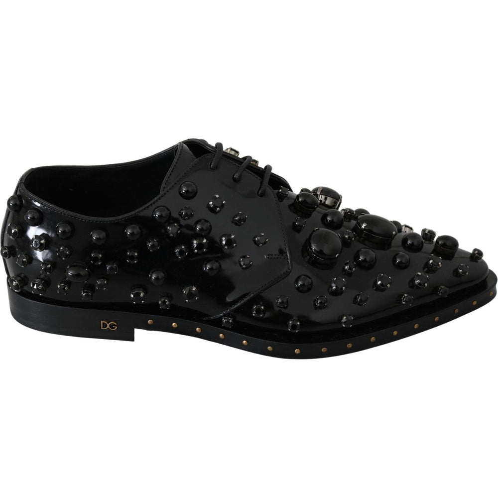 Dolce & Gabbana Black Leather Crystals Dress Broque Shoes LA7210-39