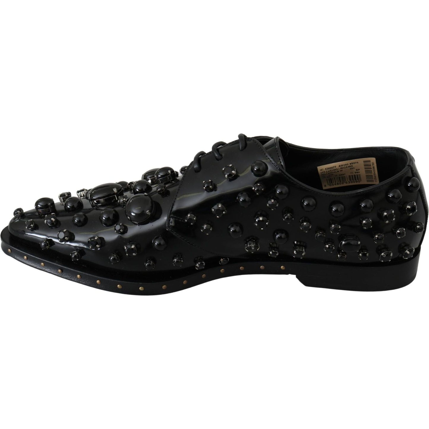 Dolce & Gabbana Black Leather Crystals Dress Broque Shoes LA7210-39