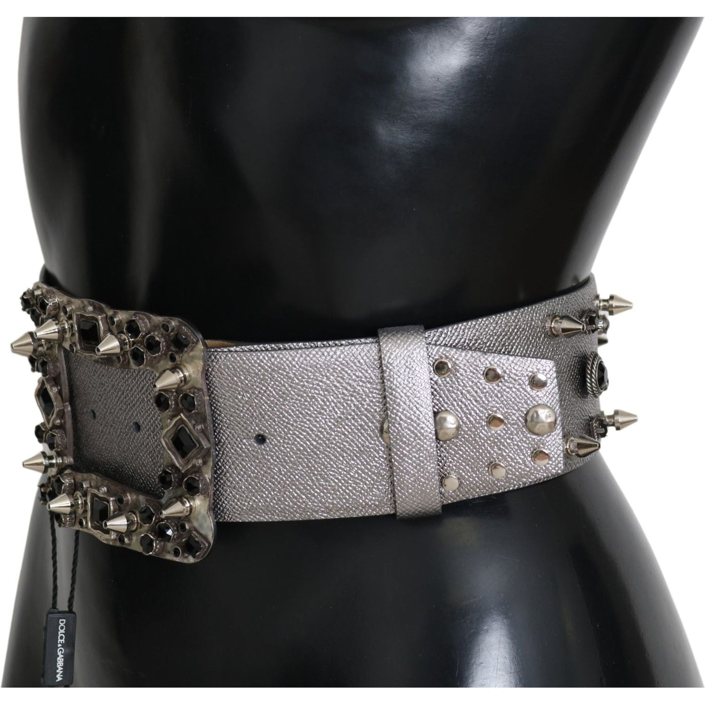 Dolce & Gabbana Stunning Silver Leather Crystal-Studded Belt Dolce & Gabbana Black