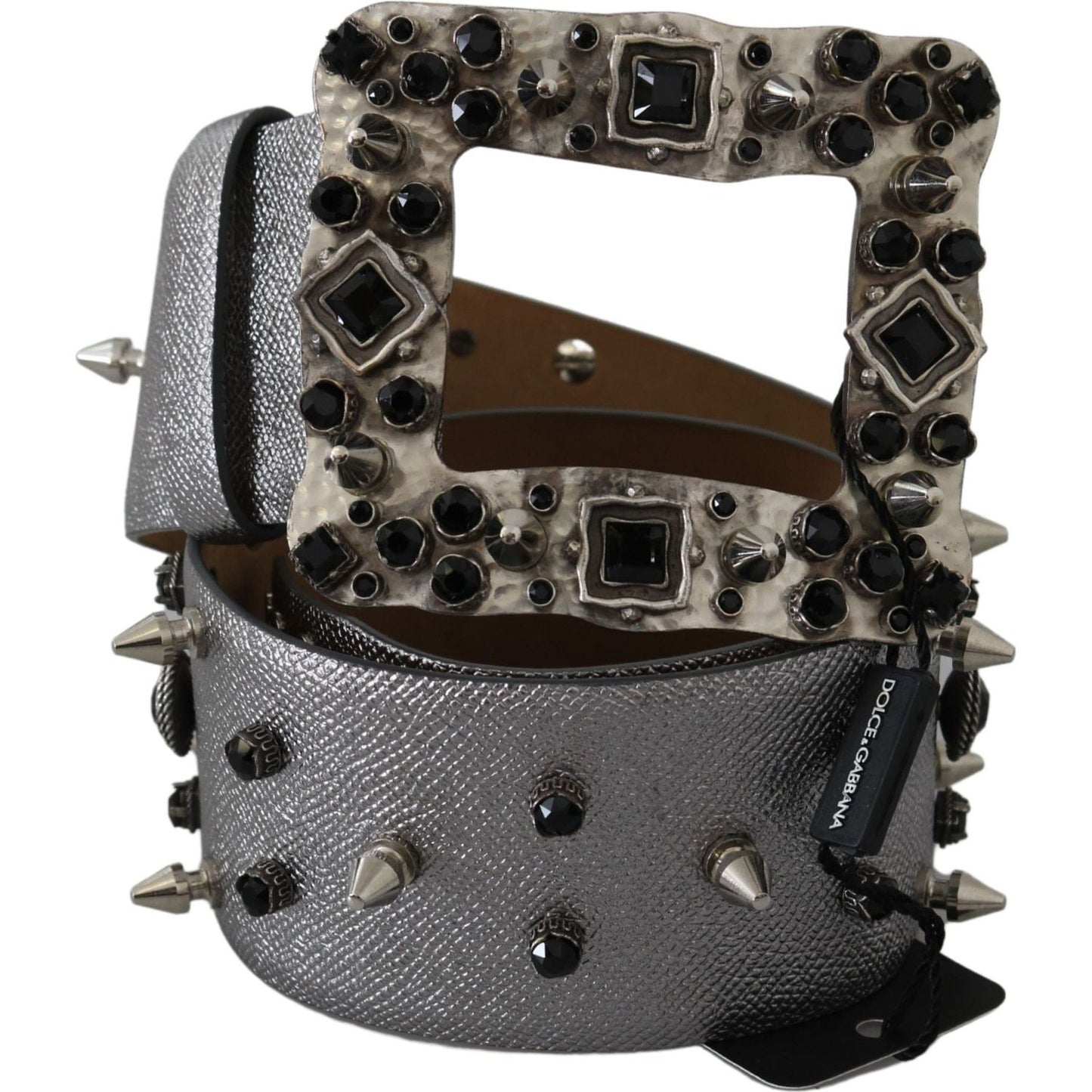 Dolce & Gabbana Stunning Silver Leather Crystal-Studded Belt Dolce & Gabbana Dark Slate Gray
