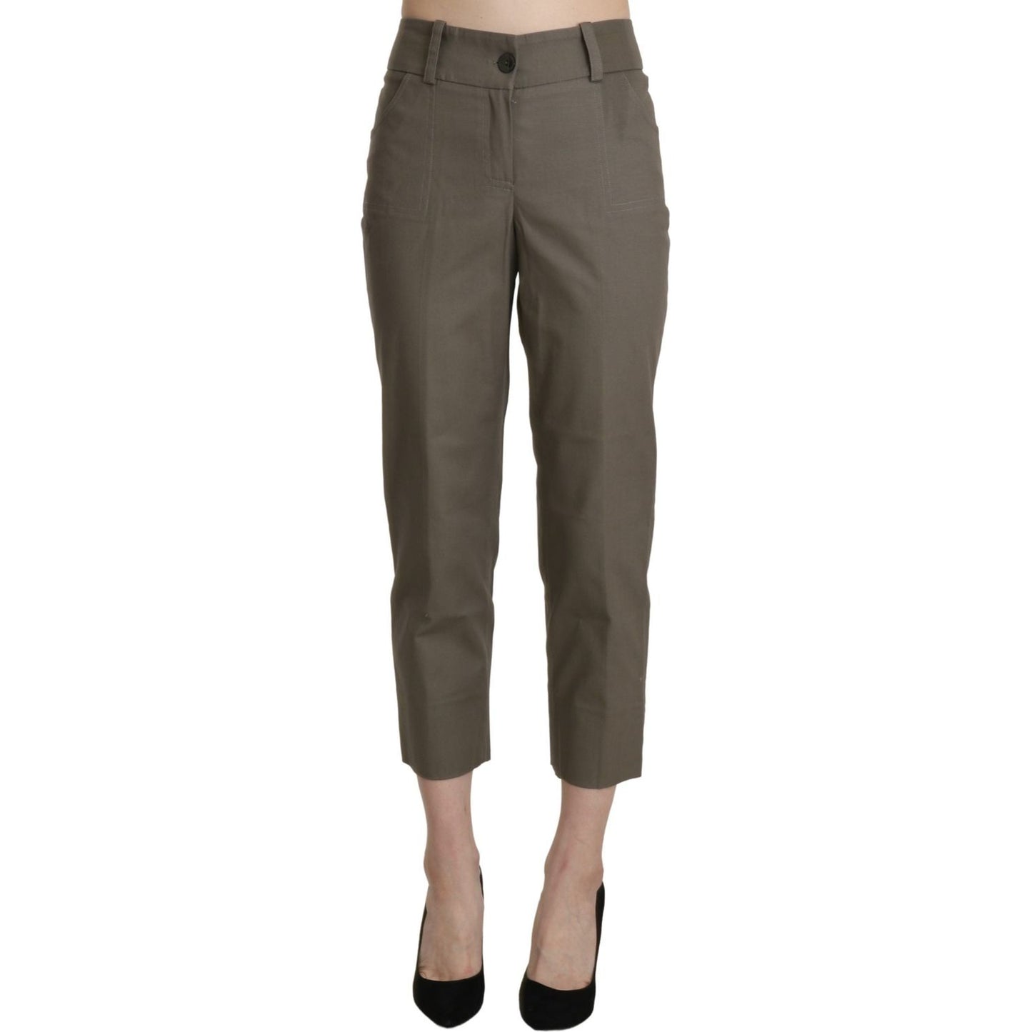 BENCIVENGA Elegant High Waist Cropped Pants in Gray BENCIVENGA Dark Olive Green