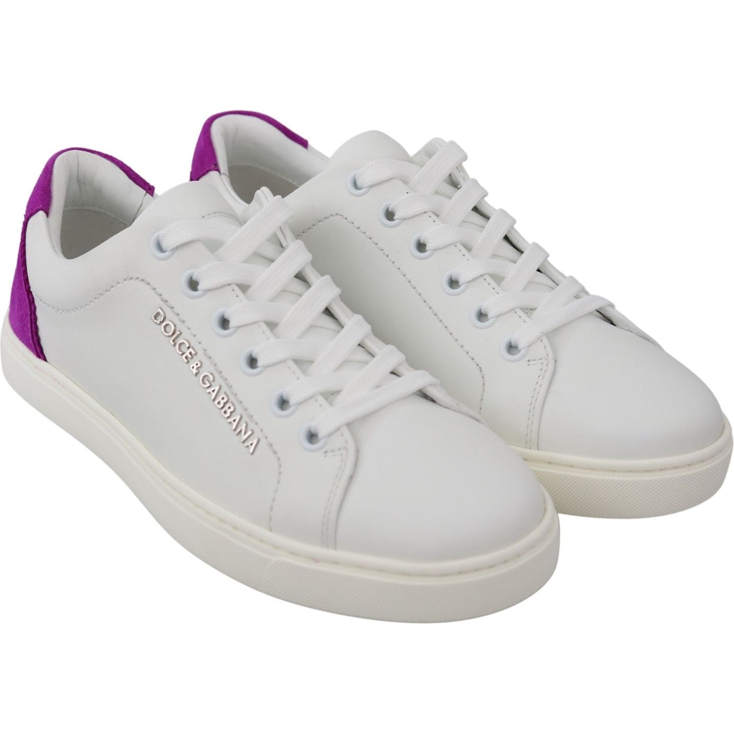 Dolce & Gabbana Chic White Leather Sneakers with Purple Accents WOMAN SNEAKERS Dolce & Gabbana Gray