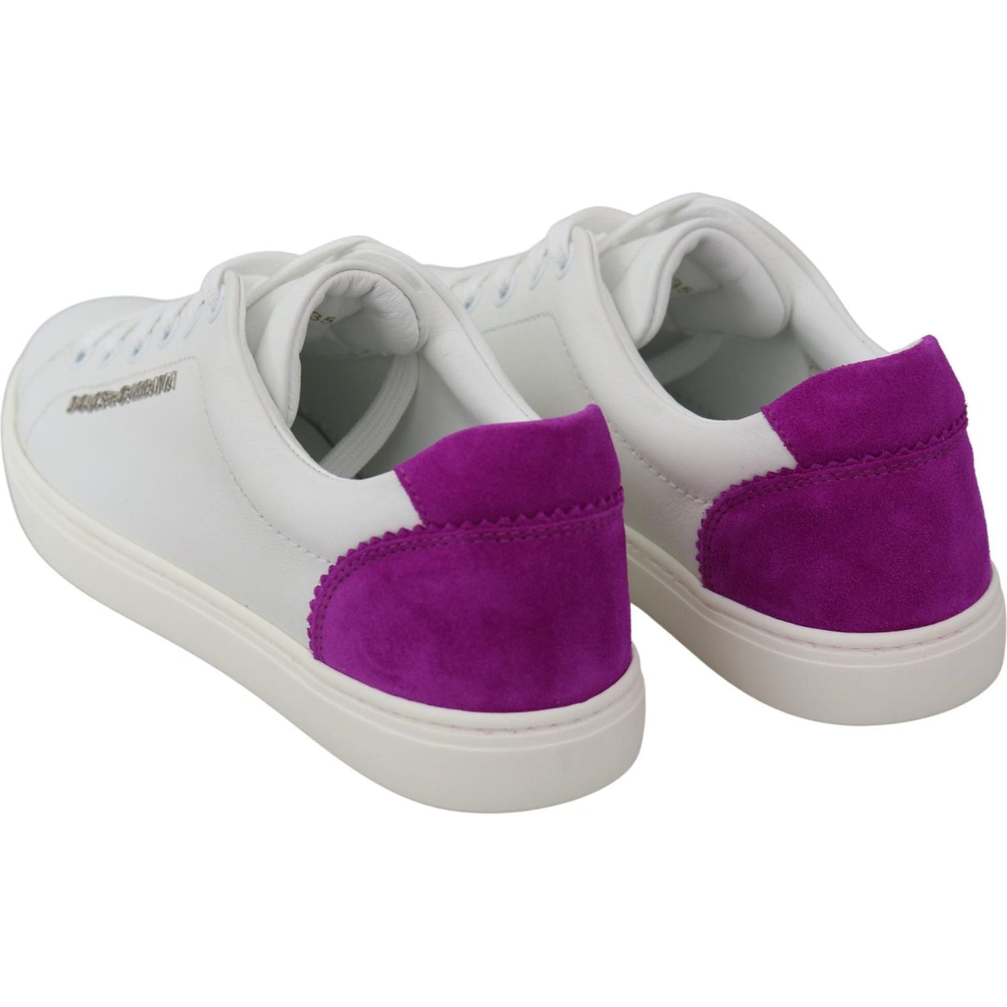 Dolce & Gabbana Chic White Leather Sneakers with Purple Accents WOMAN SNEAKERS Dolce & Gabbana Gray