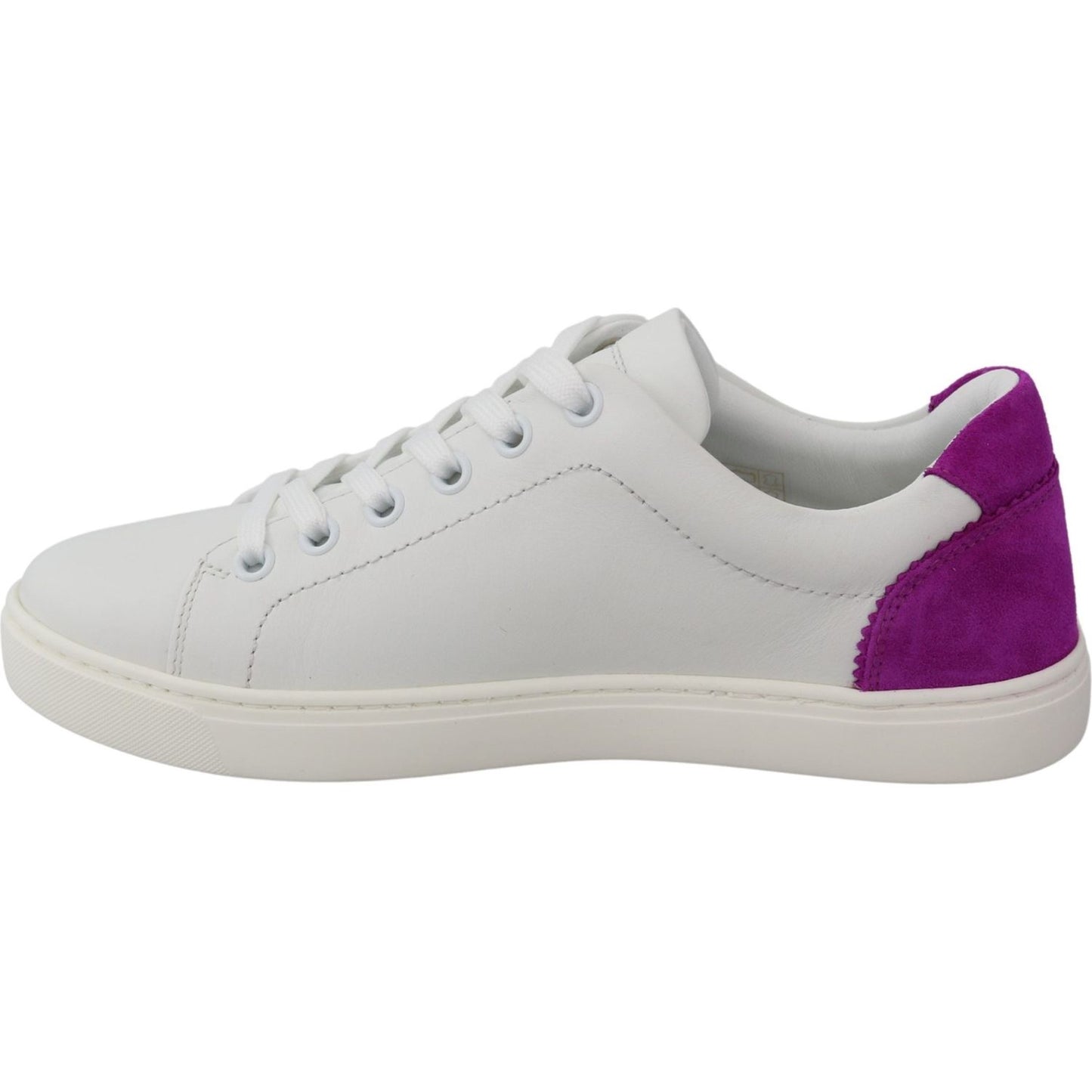 Dolce & Gabbana Chic White Leather Sneakers with Purple Accents WOMAN SNEAKERS Dolce & Gabbana Gray