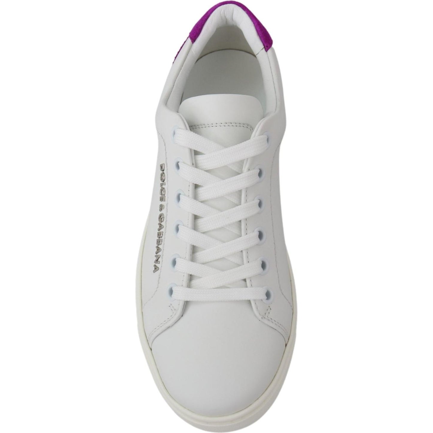 Dolce & Gabbana Chic White Leather Sneakers with Purple Accents WOMAN SNEAKERS Dolce & Gabbana Gray