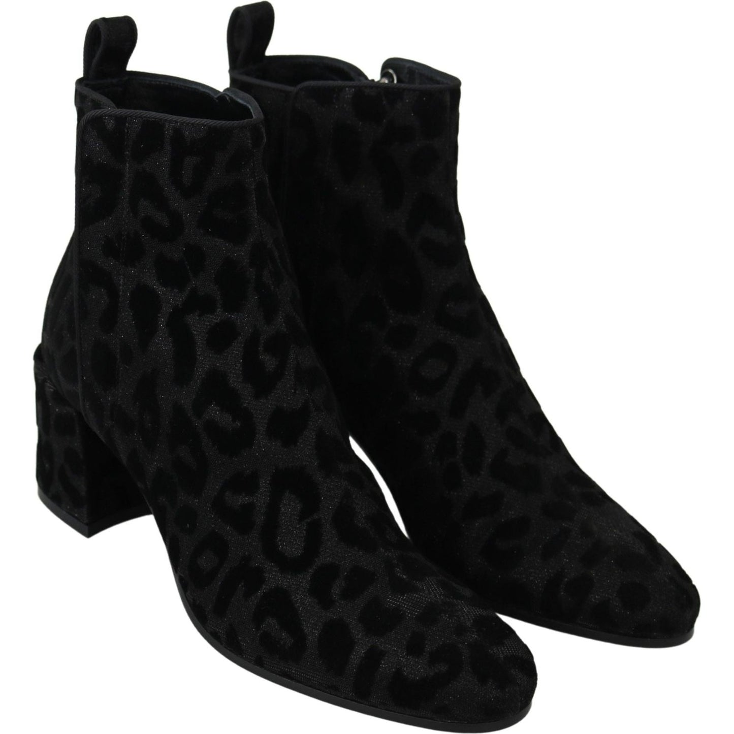 Dolce & Gabbana Elegant Black Leopard Print Short Boots Dolce & Gabbana Black