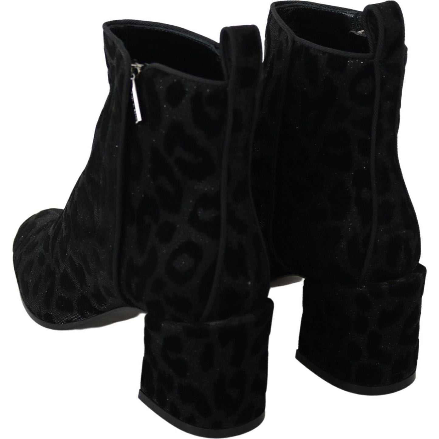 Dolce & Gabbana Elegant Black Leopard Print Short Boots Dolce & Gabbana Black