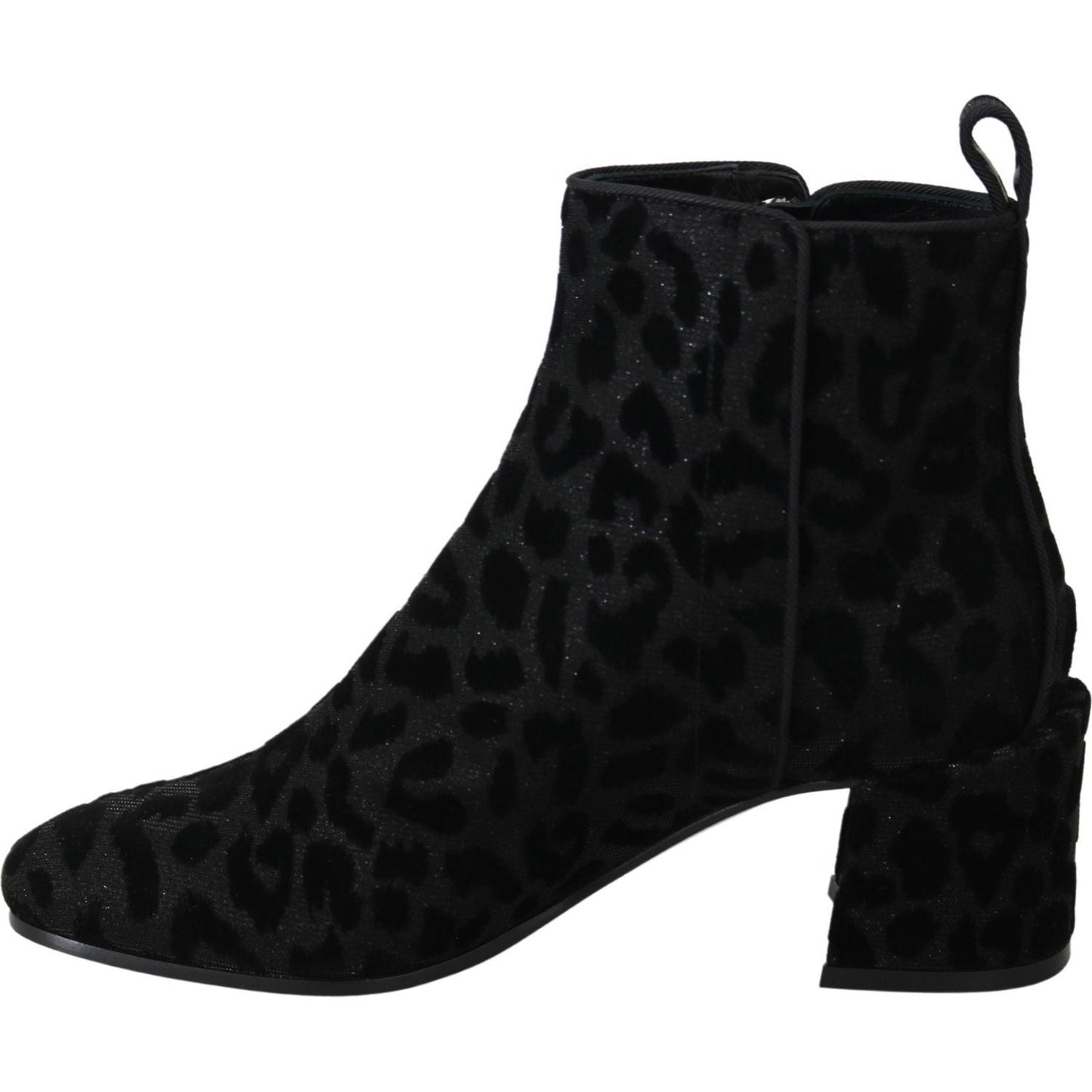 Dolce & Gabbana Elegant Black Leopard Print Short Boots Dolce & Gabbana Black