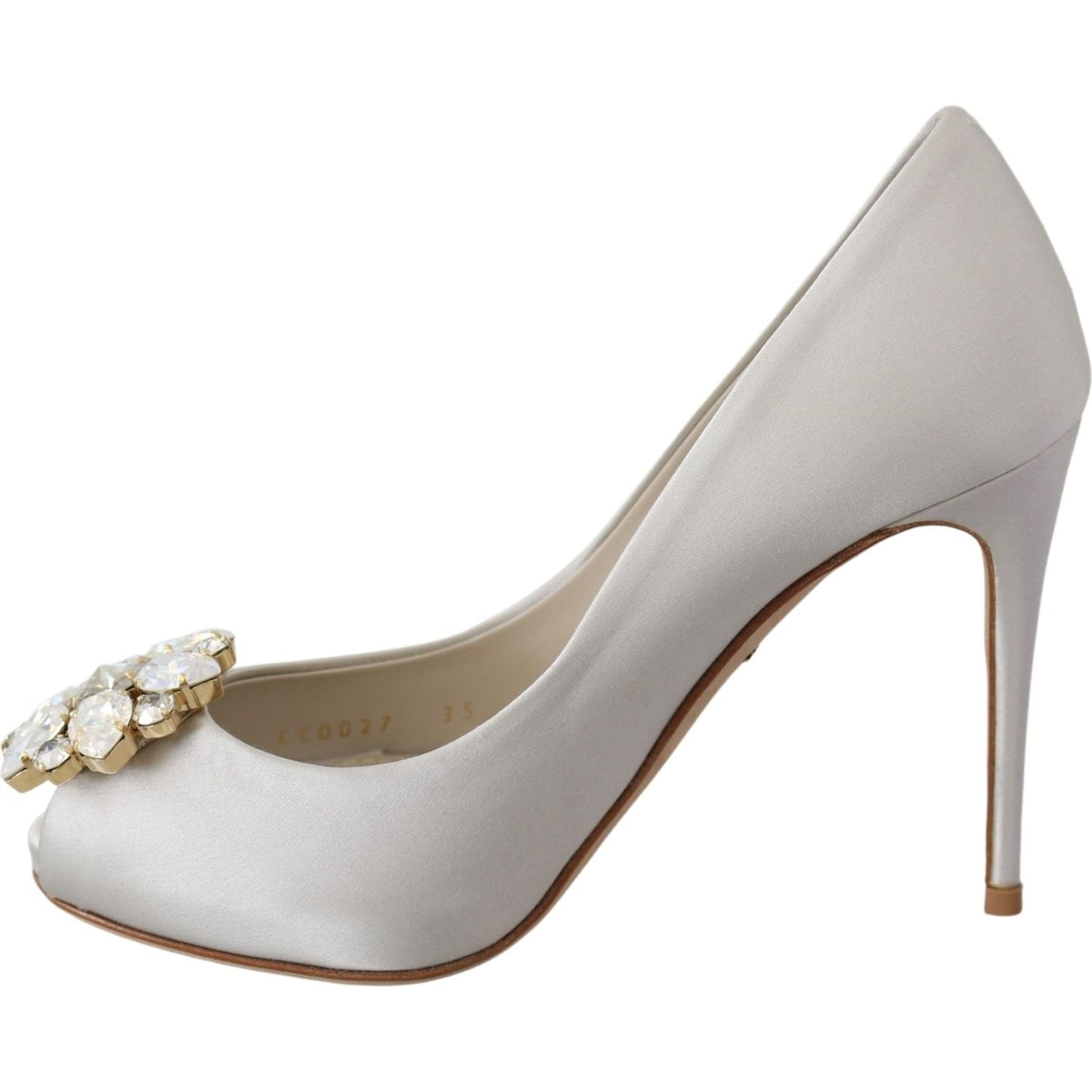 Dolce & Gabbana White Crystal Peep Toe Silk Blend Heels Dolce & Gabbana Gray