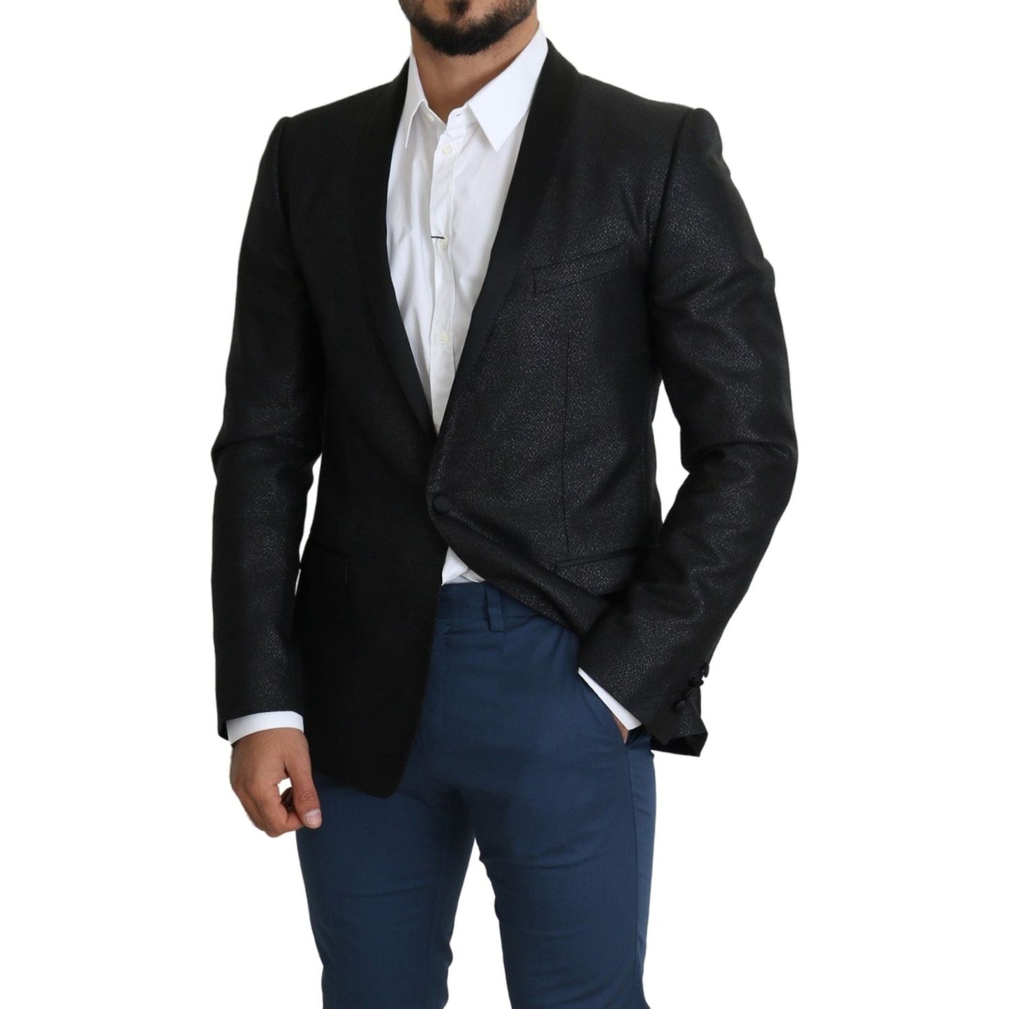 Dolce & Gabbana Elegant Black Jacquard Slim Fit Blazer Dolce & Gabbana Black