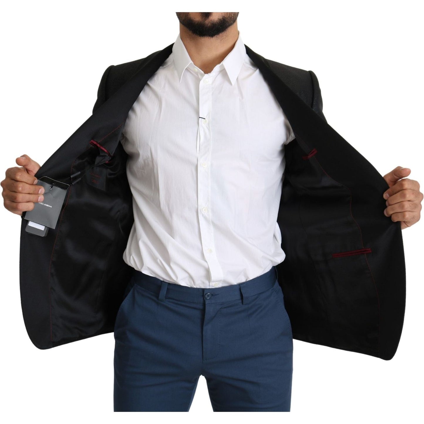 Dolce & Gabbana Elegant Black Jacquard Slim Fit Blazer Dolce & Gabbana Dark Slate Gray