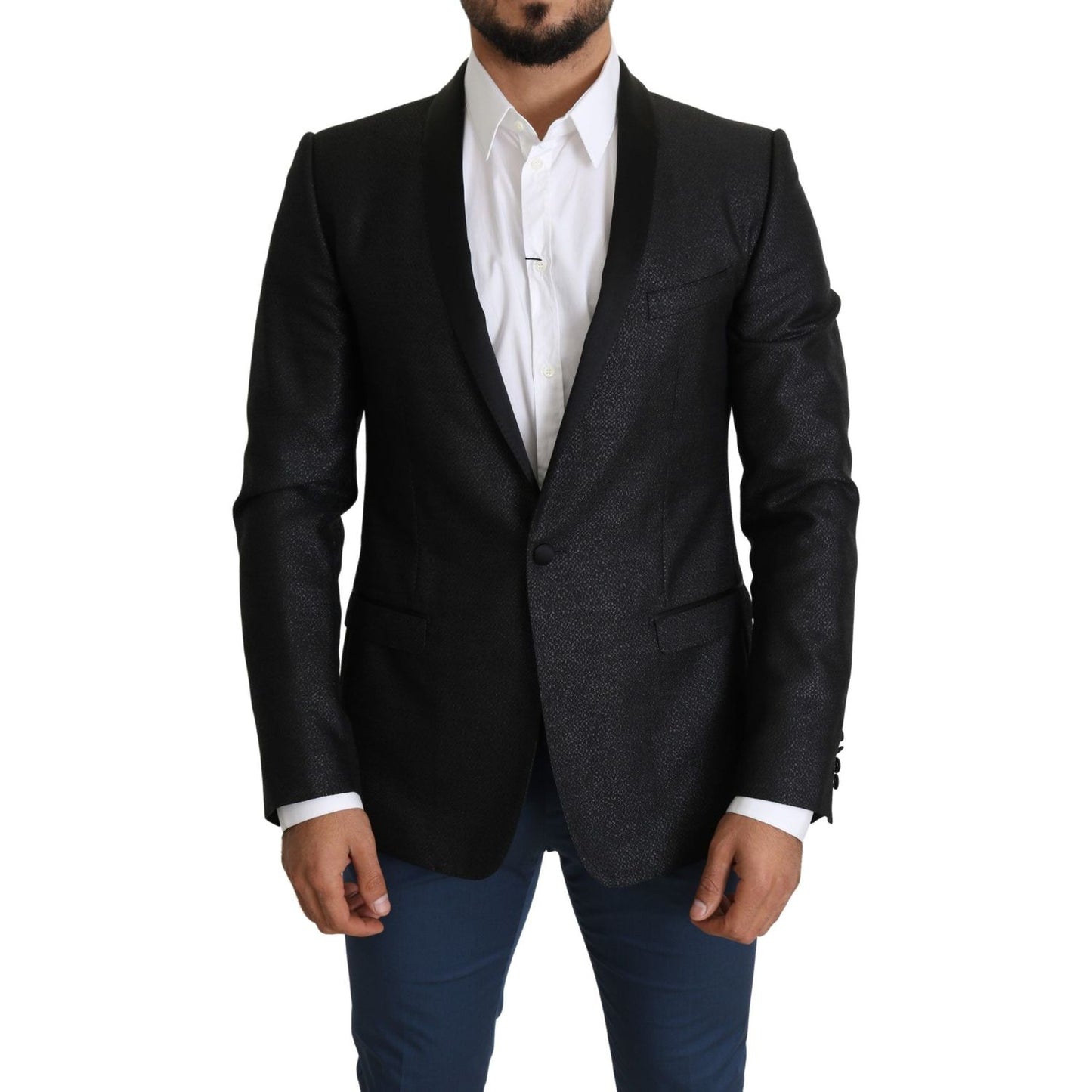 Dolce & Gabbana Elegant Black Jacquard Slim Fit Blazer Dolce & Gabbana Black