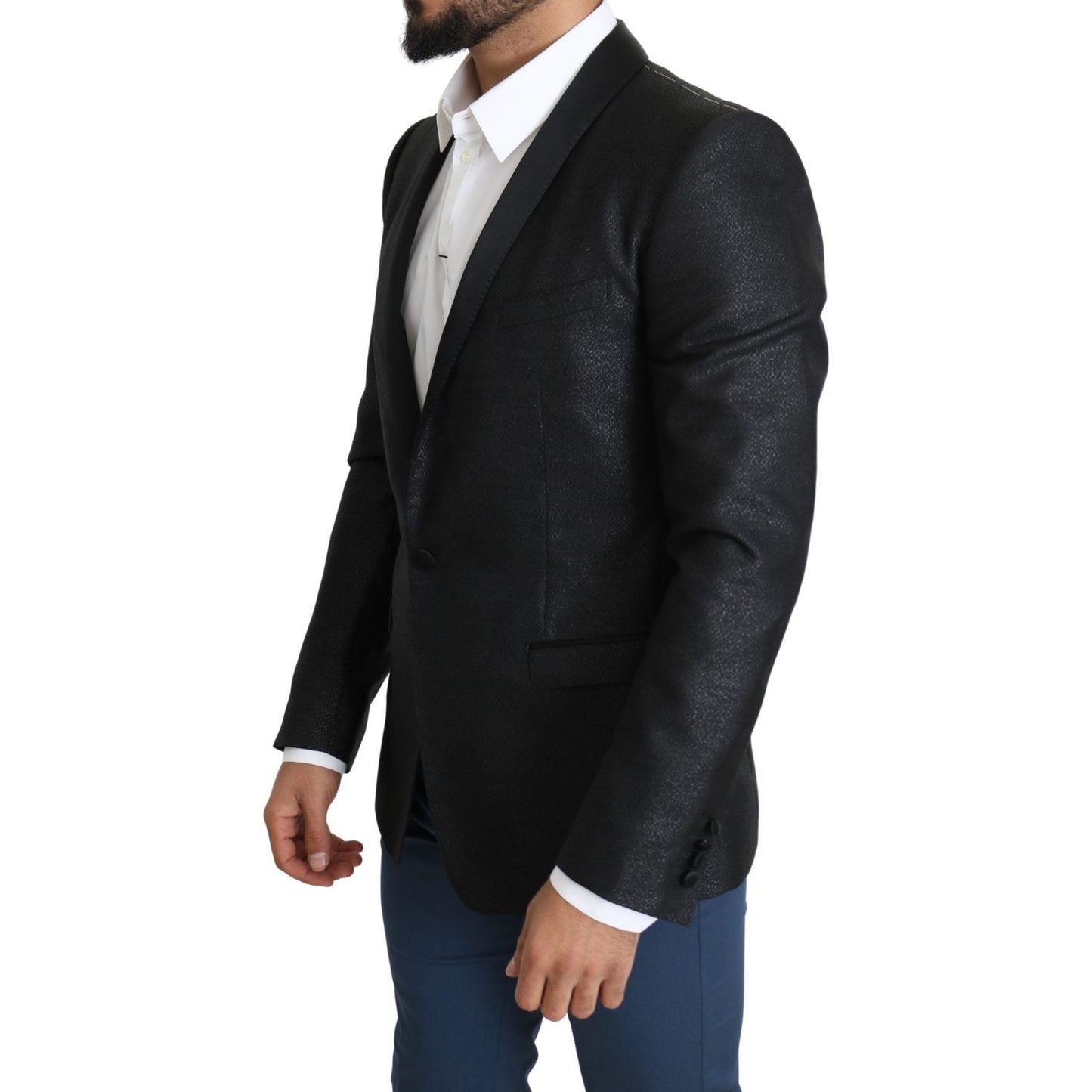 Dolce & Gabbana Elegant Black Jacquard Slim Fit Blazer Dolce & Gabbana Black