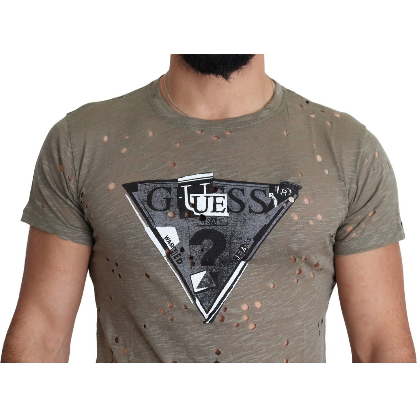Guess Chic Brown Cotton Stretch T-Shirt Guess Dim Gray