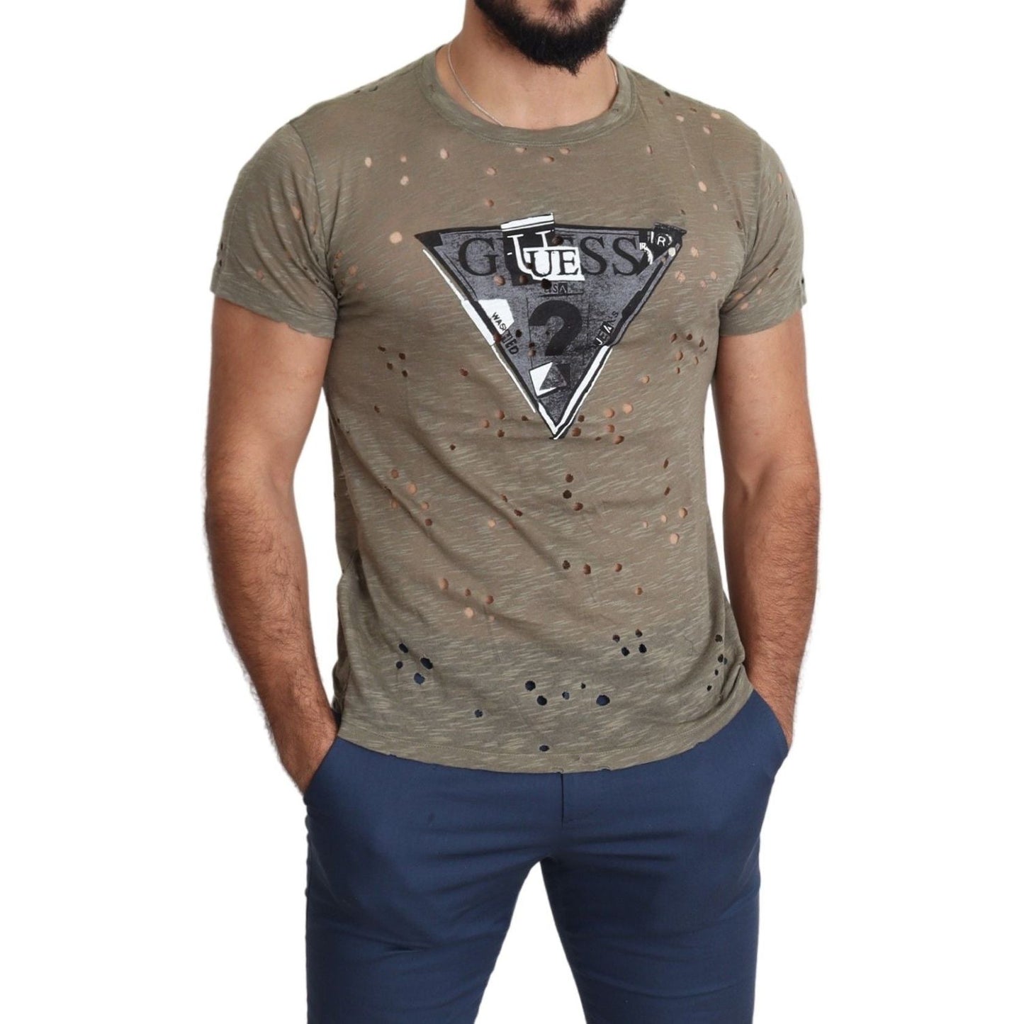 Guess Chic Brown Cotton Stretch T-Shirt Guess Dim Gray