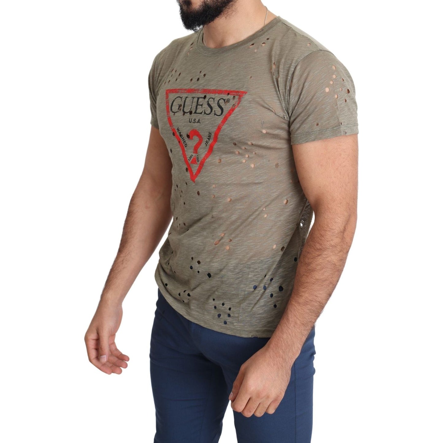 Guess Chic Brown Cotton Stretch Tee Guess Dim Gray