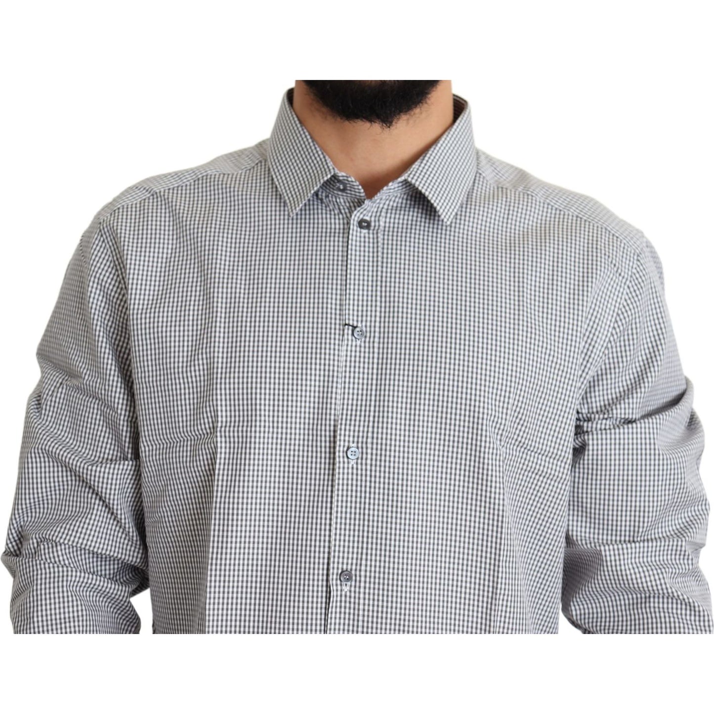Dolce & Gabbana Black White Checkered GOLD Dress Cotton Shirt TSH5466-38