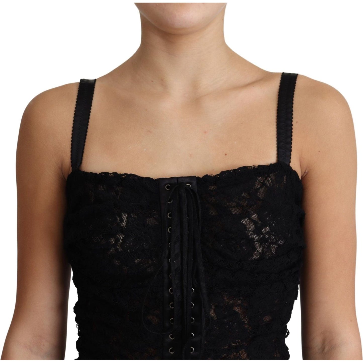Dolce & Gabbana Elegant Black Lace Bustier Mini Dress Dolce & Gabbana Tan
