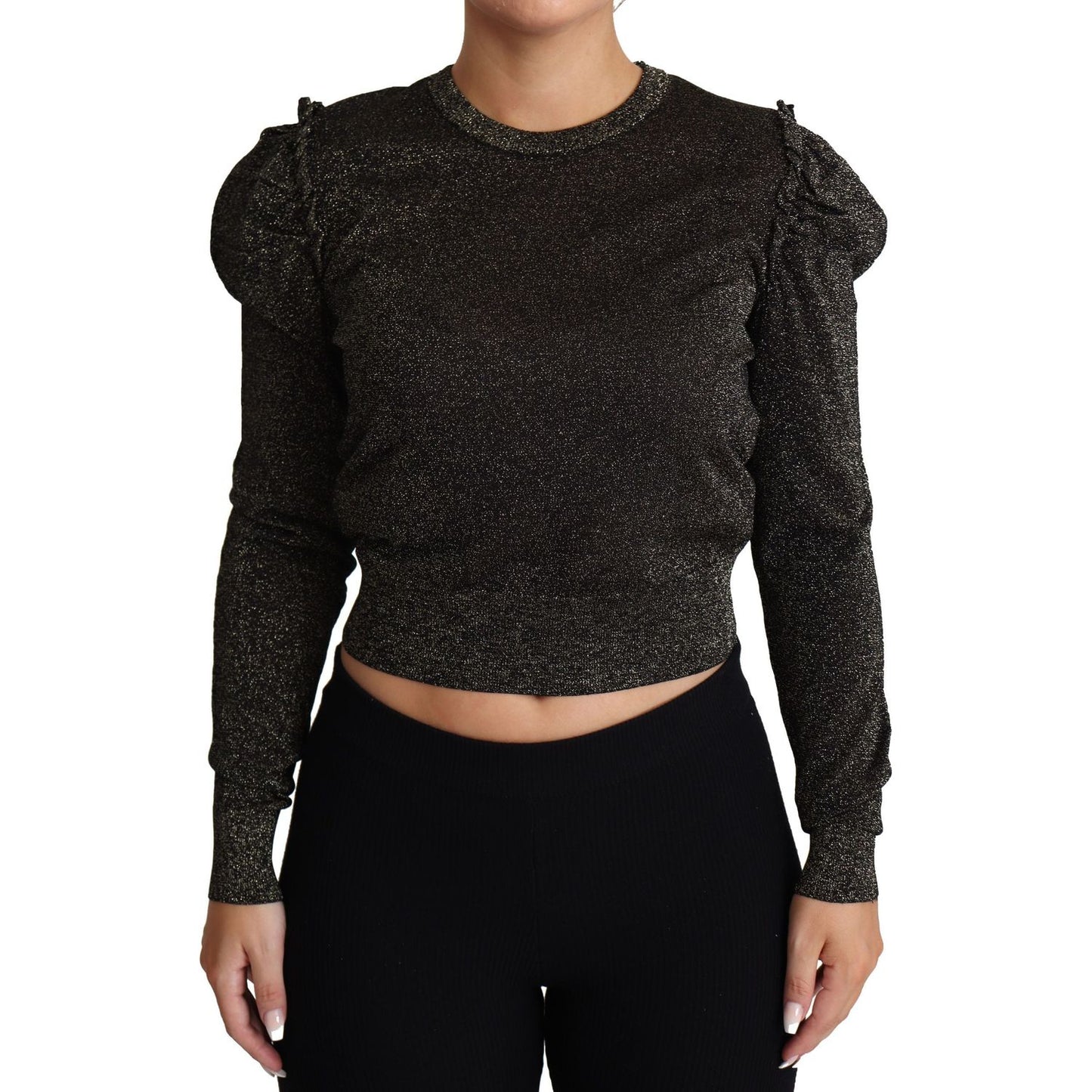 Dolce & Gabbana Elegant Cropped Sweater with Logo Detail Dolce & Gabbana Black