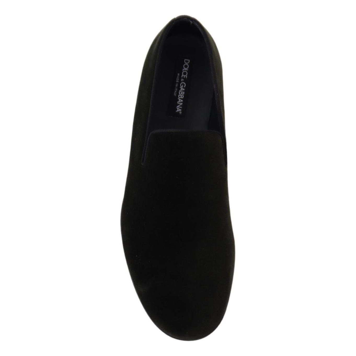 Dolce & Gabbana Elegant Green Velvet Loafers Dolce & Gabbana Black