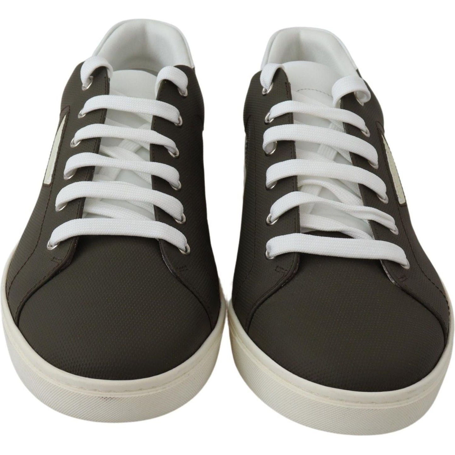 Dolce & Gabbana Sleek White Leather Low Top Sneakers Dolce & Gabbana Gray