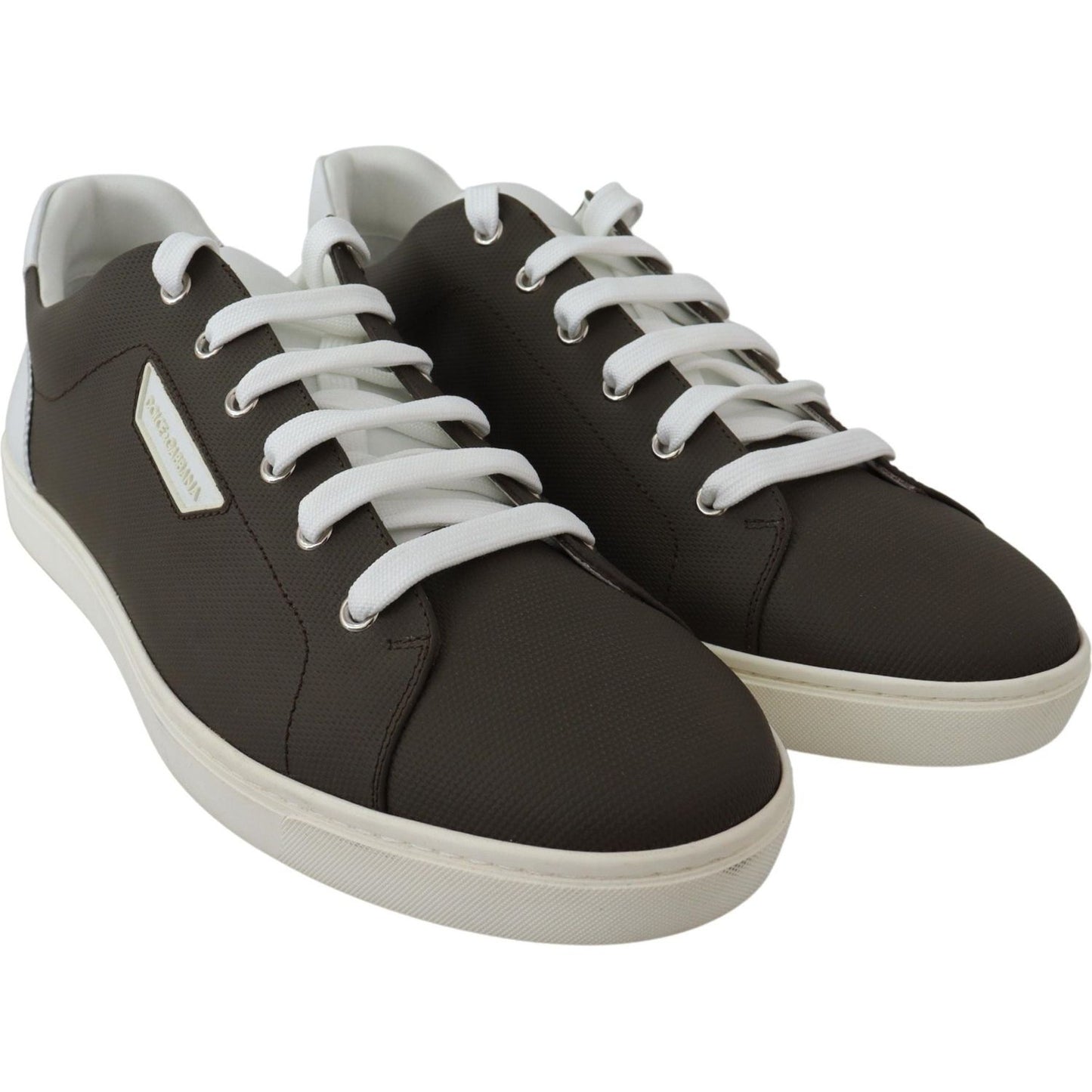 Dolce & Gabbana Sleek White Leather Low Top Sneakers Dolce & Gabbana Gray
